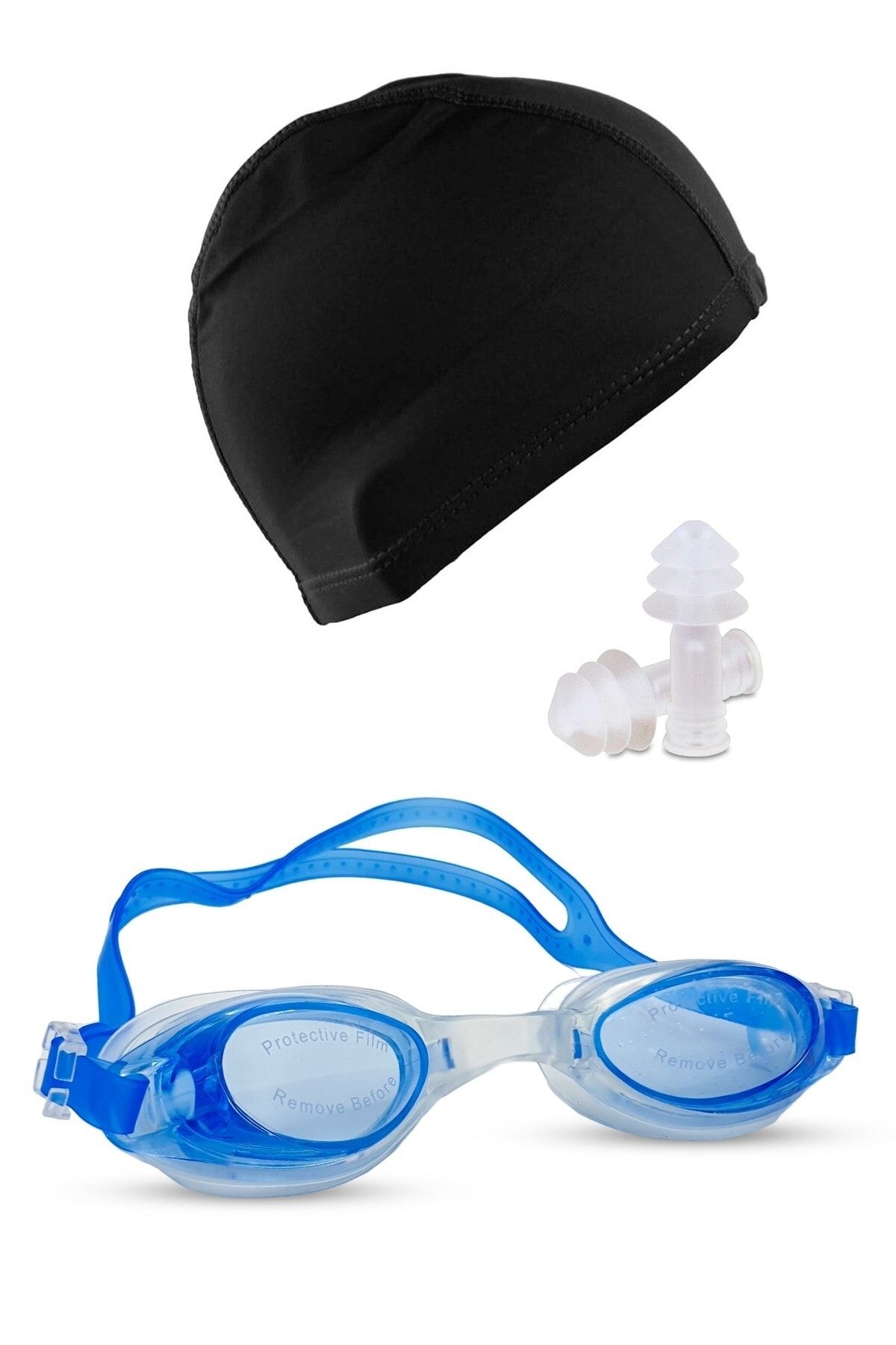 Tosima Özel Kutulu Yüzücü Seti Antifog Silikon Yüzücü Gözlüğü Likra Bone Ve Kulak Tıkacı Seti