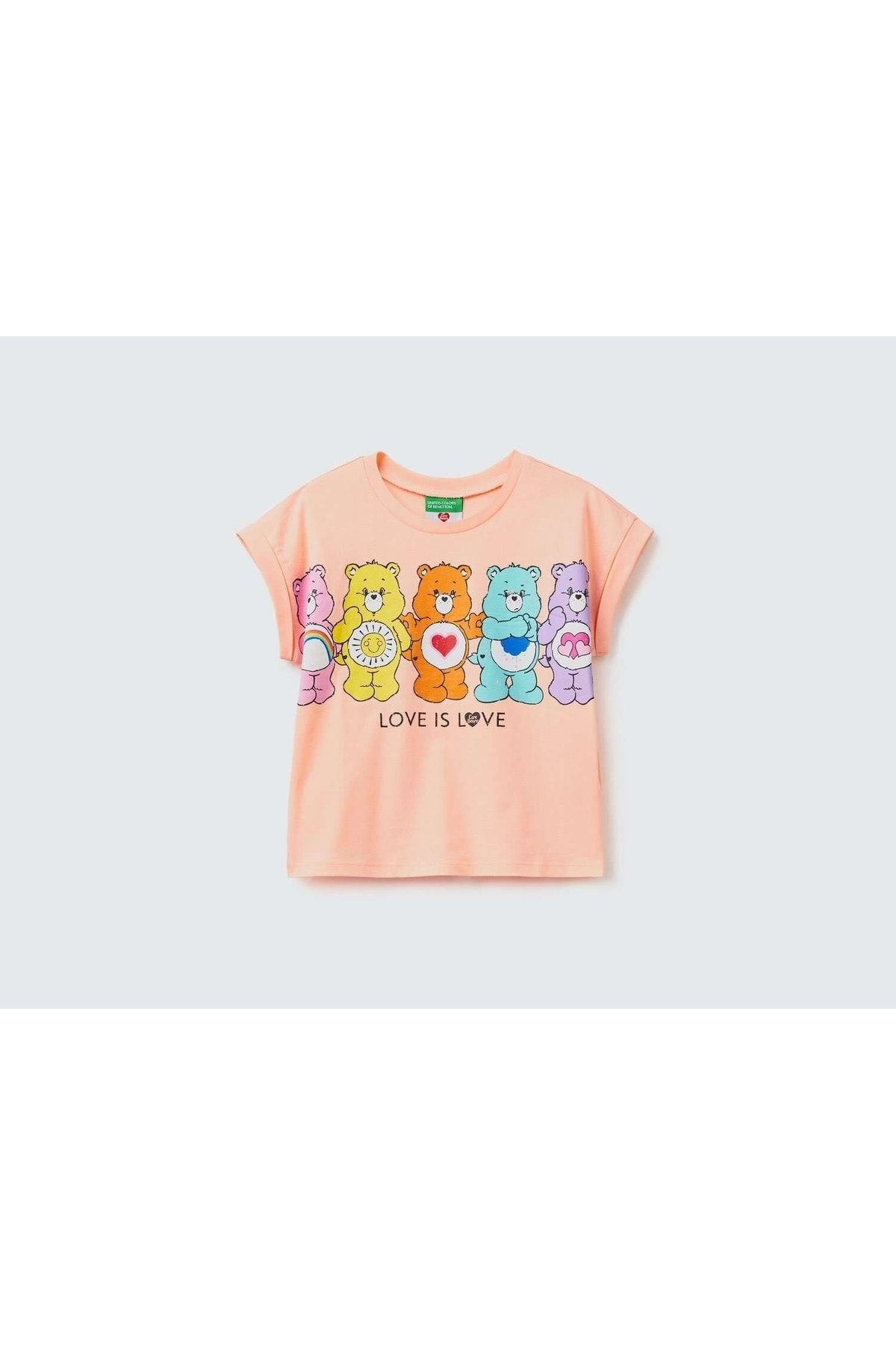 United Colors of Benetton Kız Çocuk Açık Pembe Care Bears Baskılı T-shirt