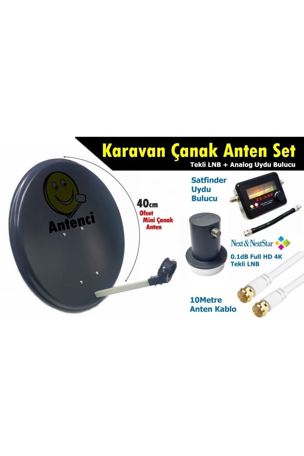Antenci 40cm Karavan Çanak Anten Seti +analog Uydu Bulucu