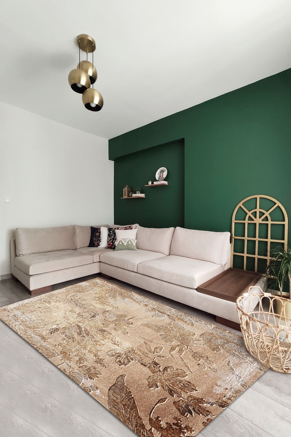 AIDA HOME Hana Kadife Eko Desenli Pamuk Tabanlı Yıkanabilen Kaydırmaz Antibakteriyel Salon Halısı