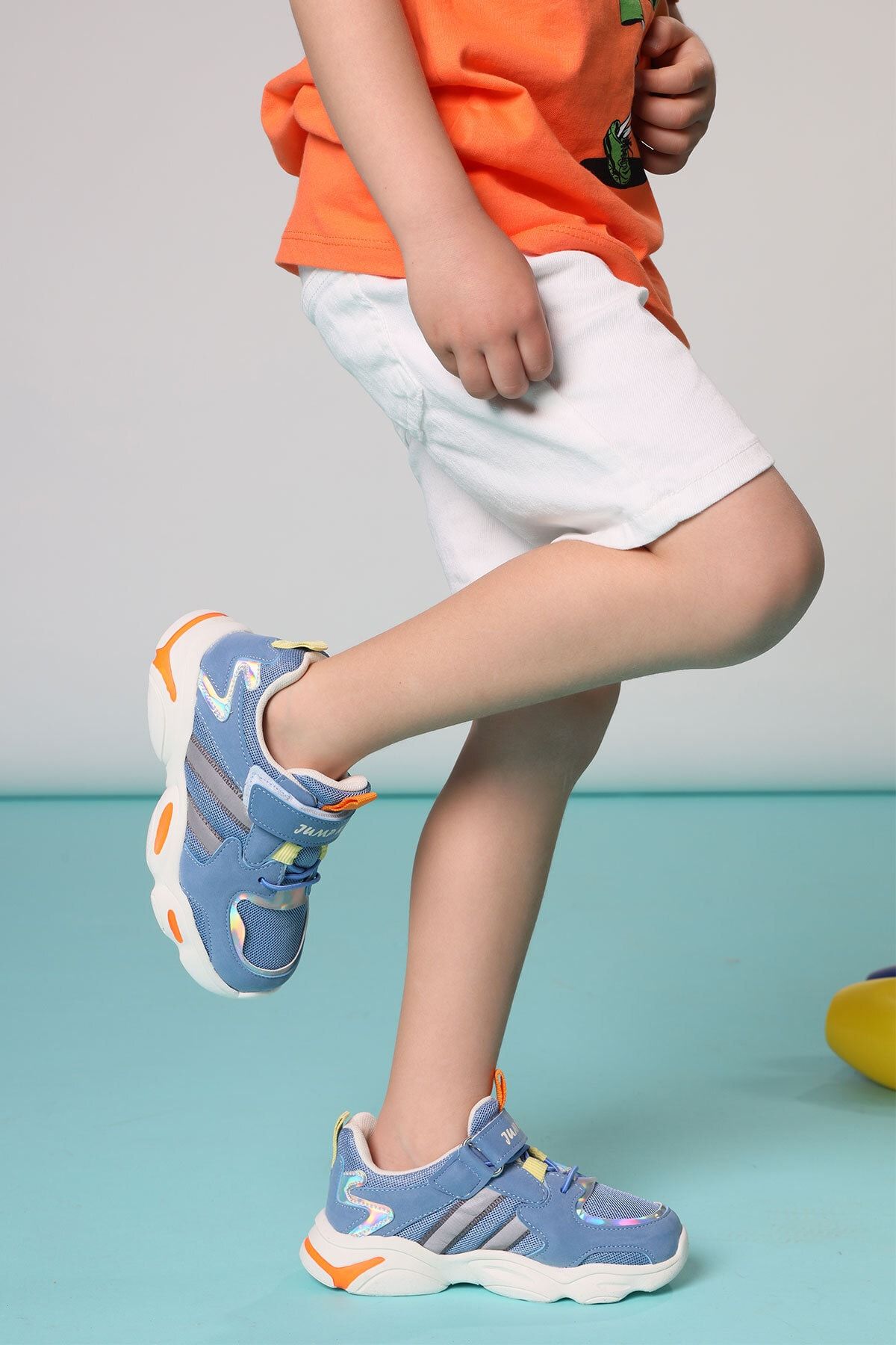 Jump 26056 Mavi - Sarı - Turuncu Uniseks Çocuk Yazlık Günlük Rahat Yürüyüş Sneaker Spor Ayakkabı