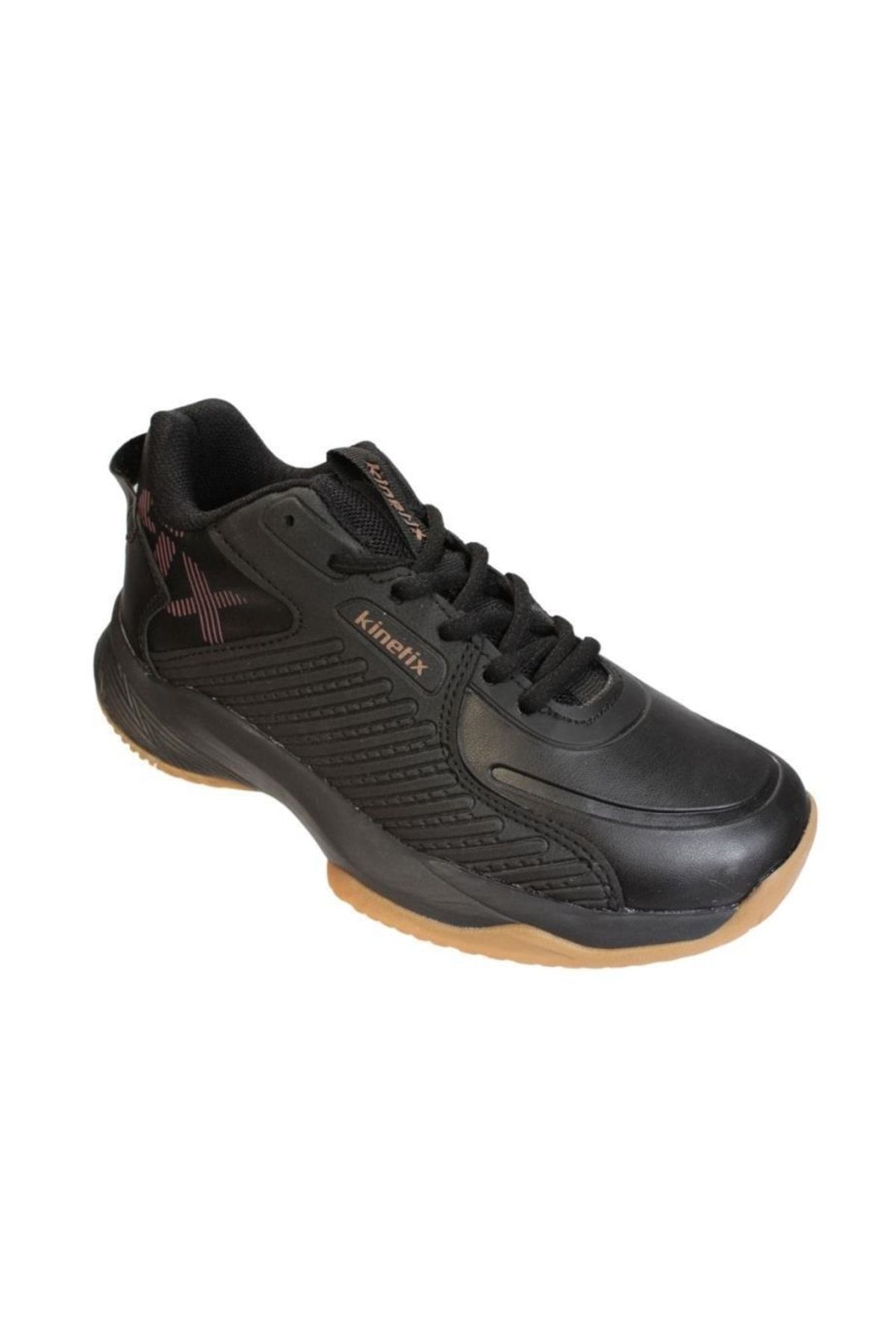 Kinetix Erkek Siyah Cilt Kauçuk Kaymaz Taban Bağcıklı Basketbol Ayakkabısı