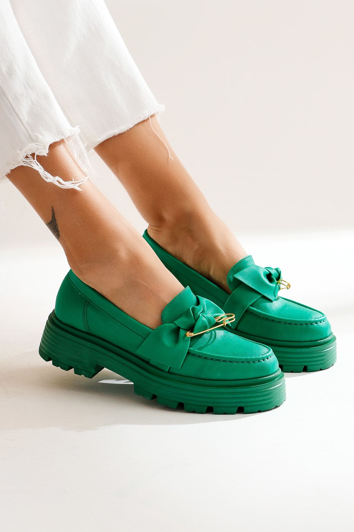 Limoya Clarisa Yeşil Fiyonk Detaylı Oxford Ayakkabı