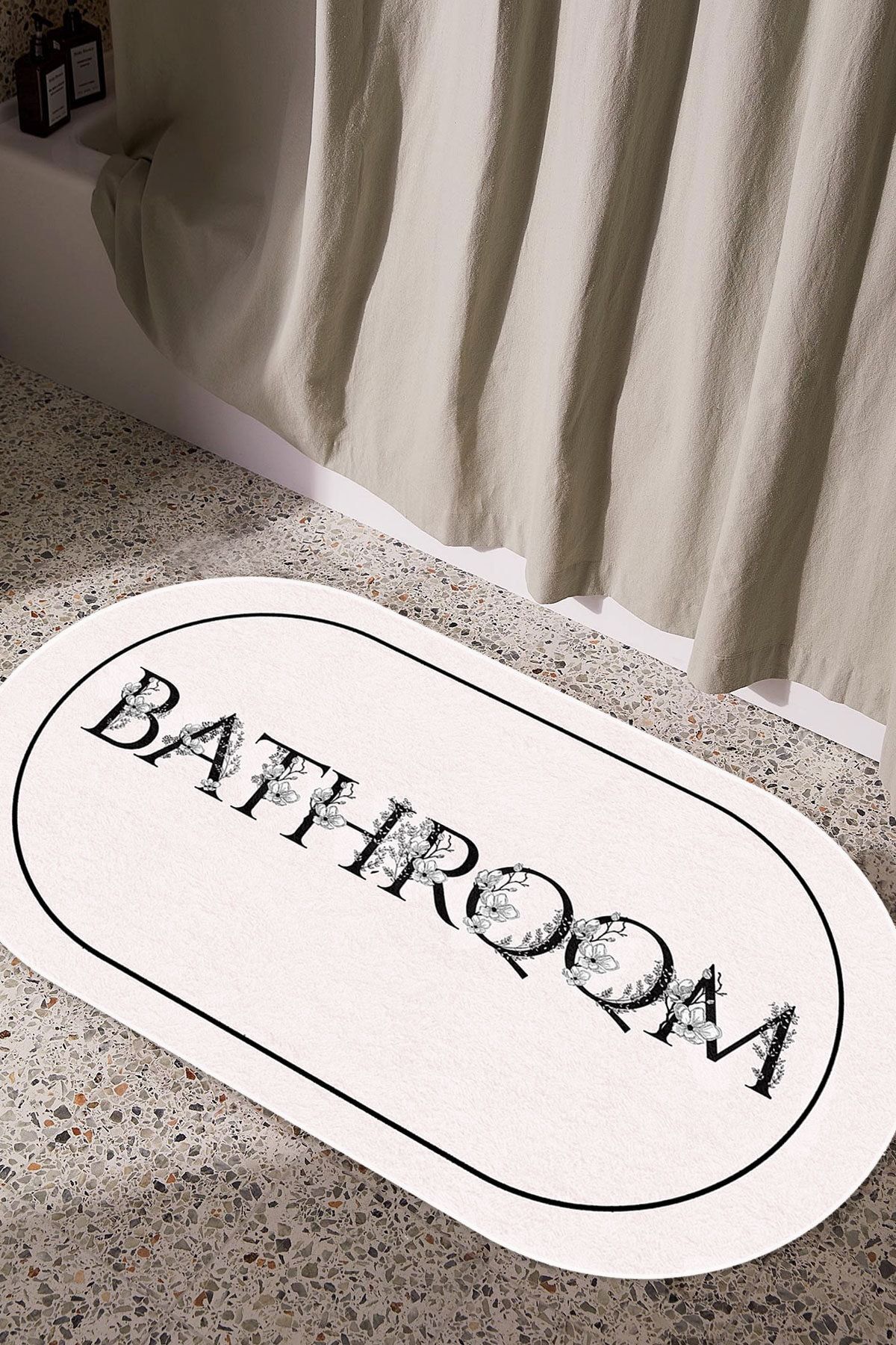 Decomia Home Dijital Kaymaz Yıkanabilir Çiçekli Minimal Modern Bathroom Bath Banyo Paspası Banyo Halısı Seti
