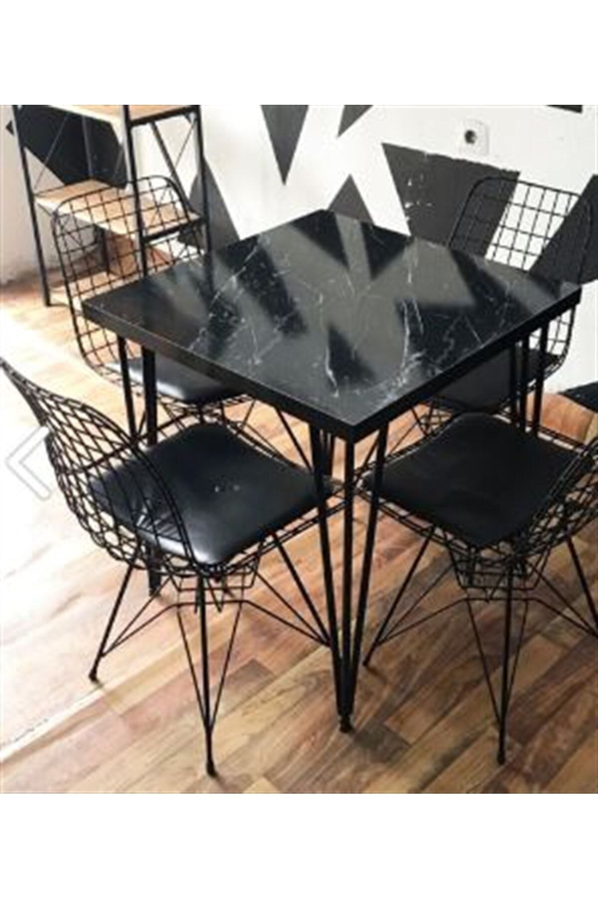 Cosargroup Metal Ayaklı 60x70cm (tek Masa) Mutfak Masası Balkon Masası Çalışma Masası Siyah Mermer