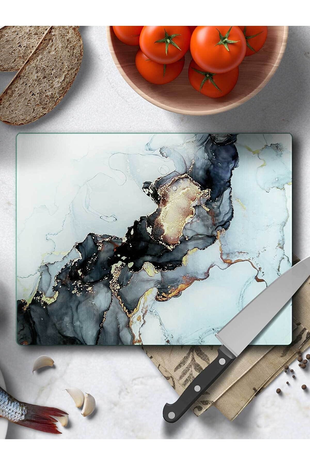 Saban Siyah Yaldızlı Mermer | Cam Kesme Tahtası - Cam Kesme Tablası | 30cm X 40cm