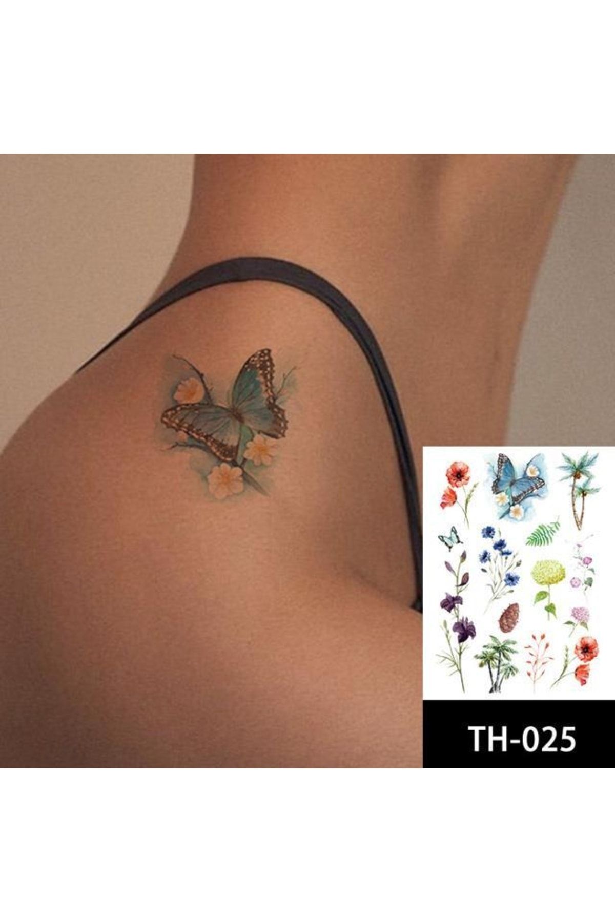 şapkadan Kelebek Ve Çiçek Geçici Dövme Tattoo Kadın Dövmesi Su Geçirmez
