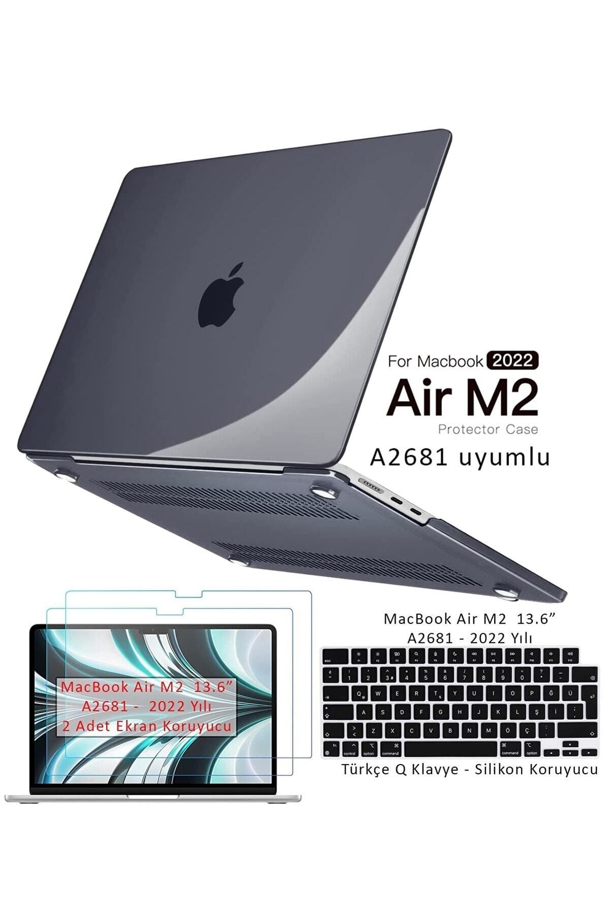 Dolia Apple Macbook Air 13 M2 2022 A2681 Tam Uyumlu Set Kılıf Kapak Klavye Koruyucu Ekran Koruyucu Film