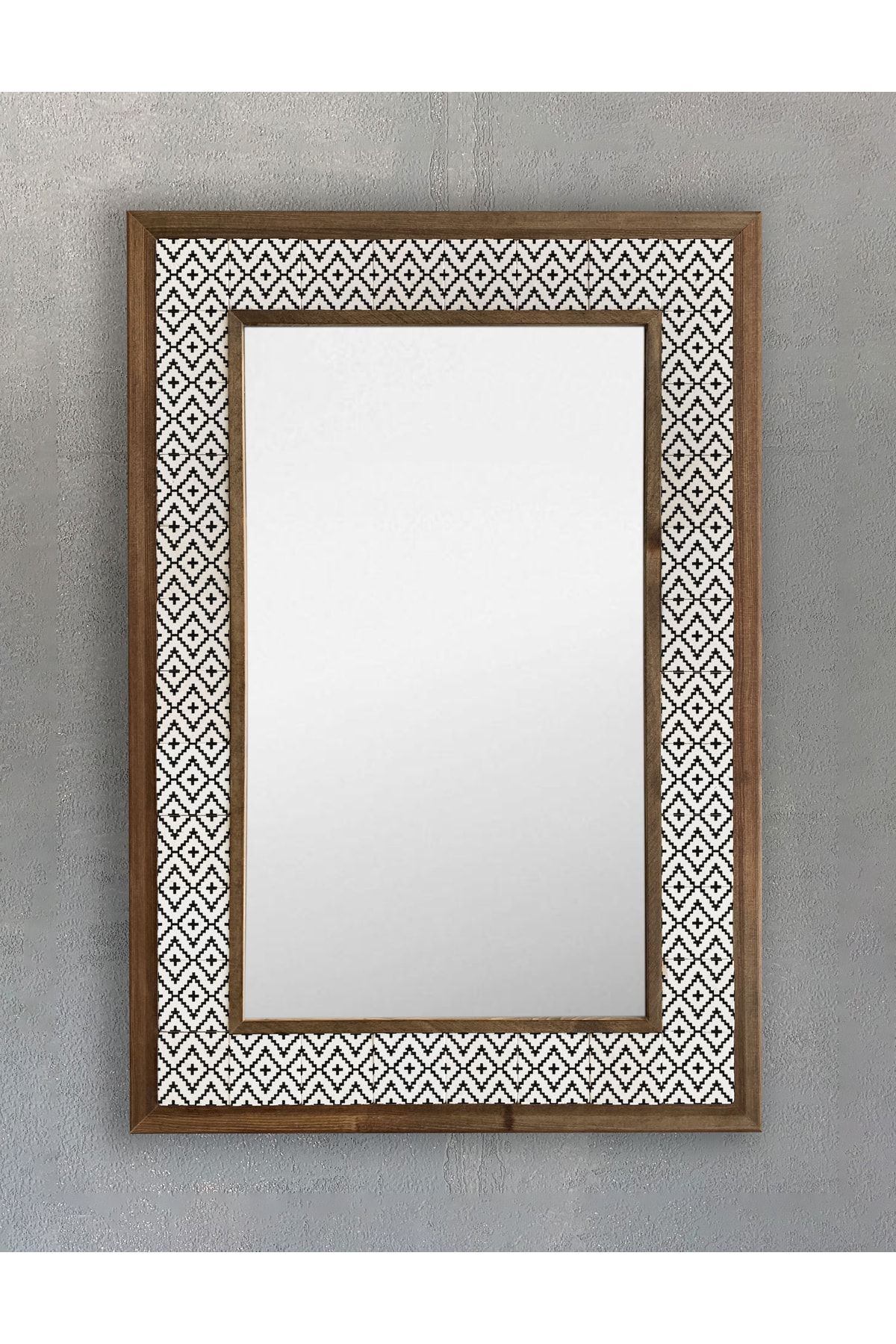 Oscar Stone Decor Masif Çerçeveli Mozaik Taş Ayna 43 cm X 63 cm Seramik Ayna Desen