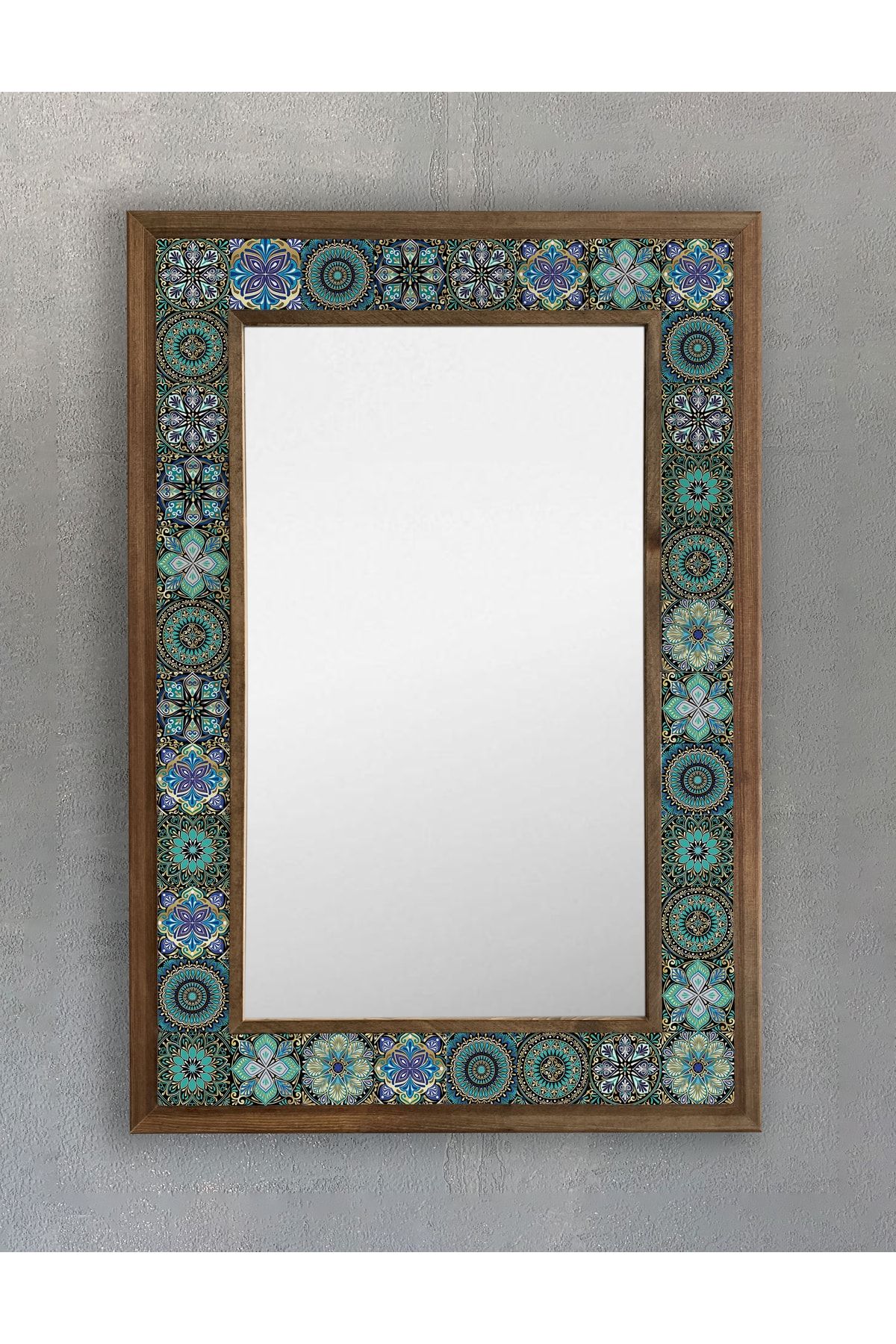 Oscar Stone Decor Masif Çerçeveli Mozaik Taş (mermer) Ayna 43x63cm Seramik Desenli Dresuar Aynası
