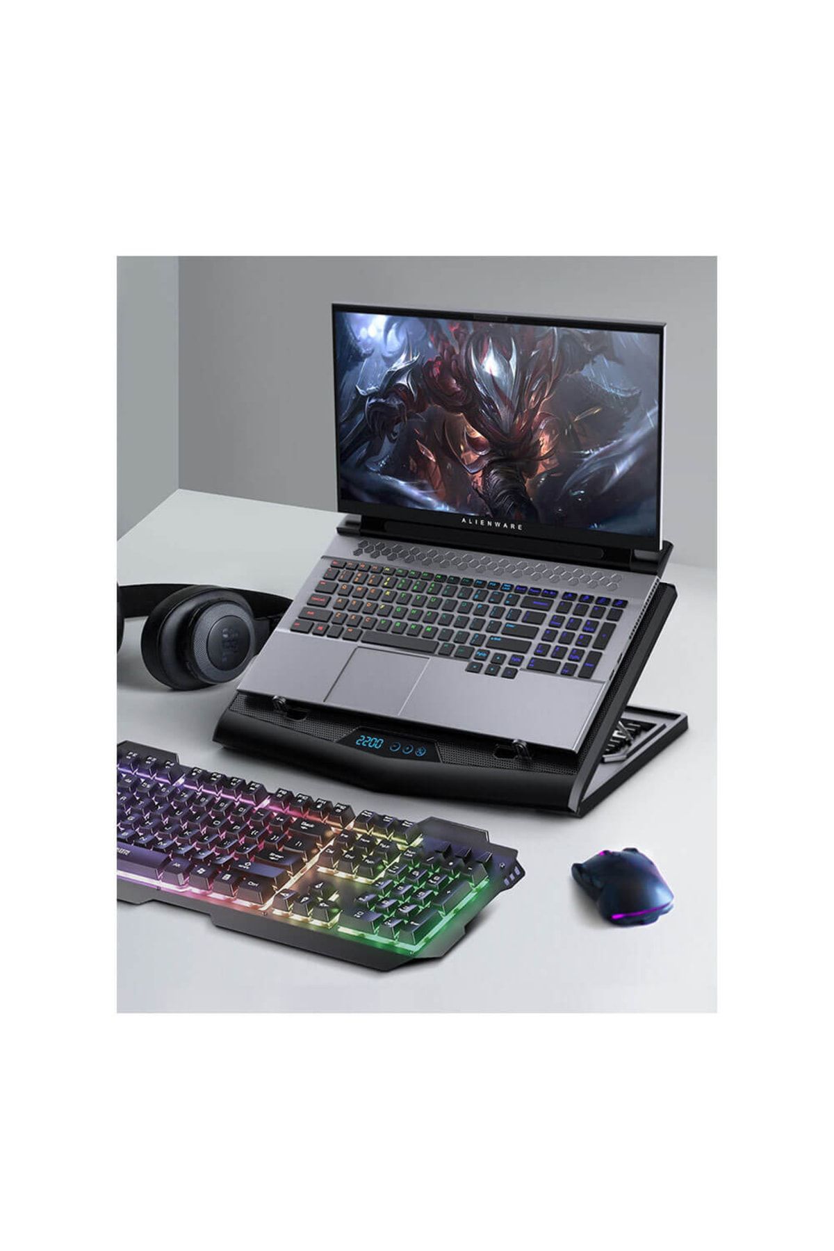 WOZLO Oyuncu Gaming Laptop Notebook Soğutucu - 6 Fanlı Lcd Ekran - Yükseklik Fan Ve Hız Ayarlı - 4 Modlu