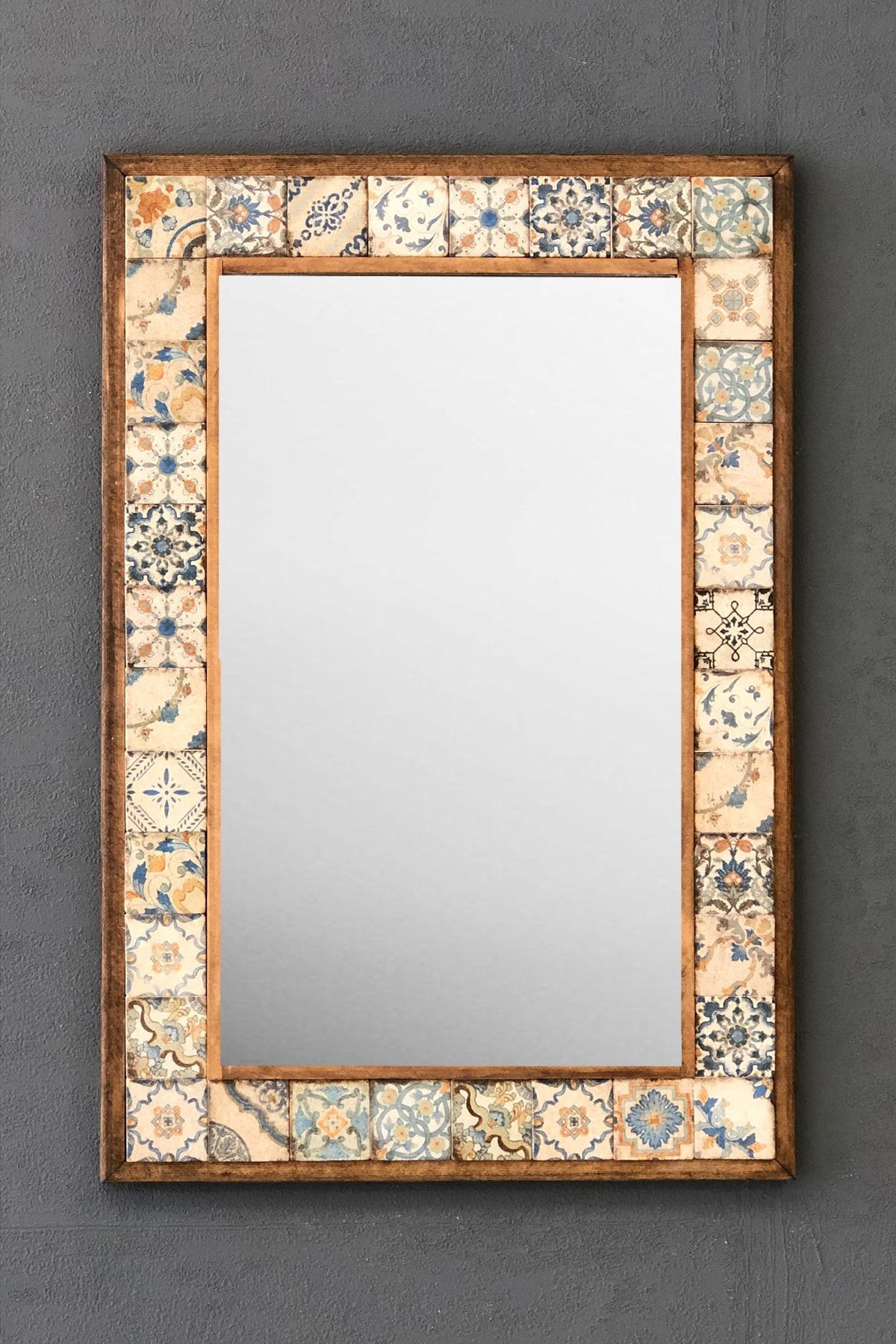 Oscar Stone Decor Masif Çerçeveli Mozaik Taş Ayna 43x63 cm (morocco-etnik Desen) Konsol Aynası