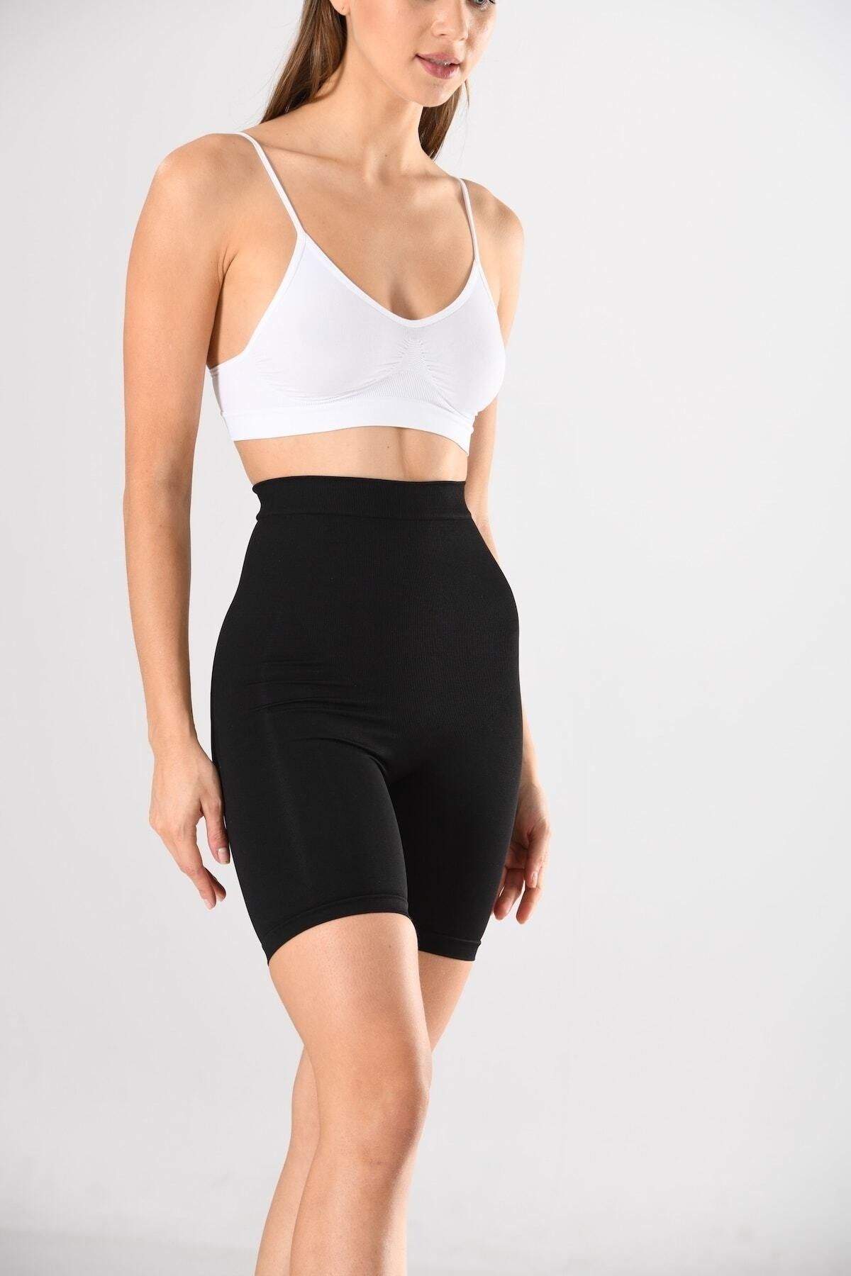 Miss Fit 34314 Kadın Siyah Dikişsiz Yüksek Bel Silikon Kaydırmaz 1 Beden Inceltici Boxer Korse