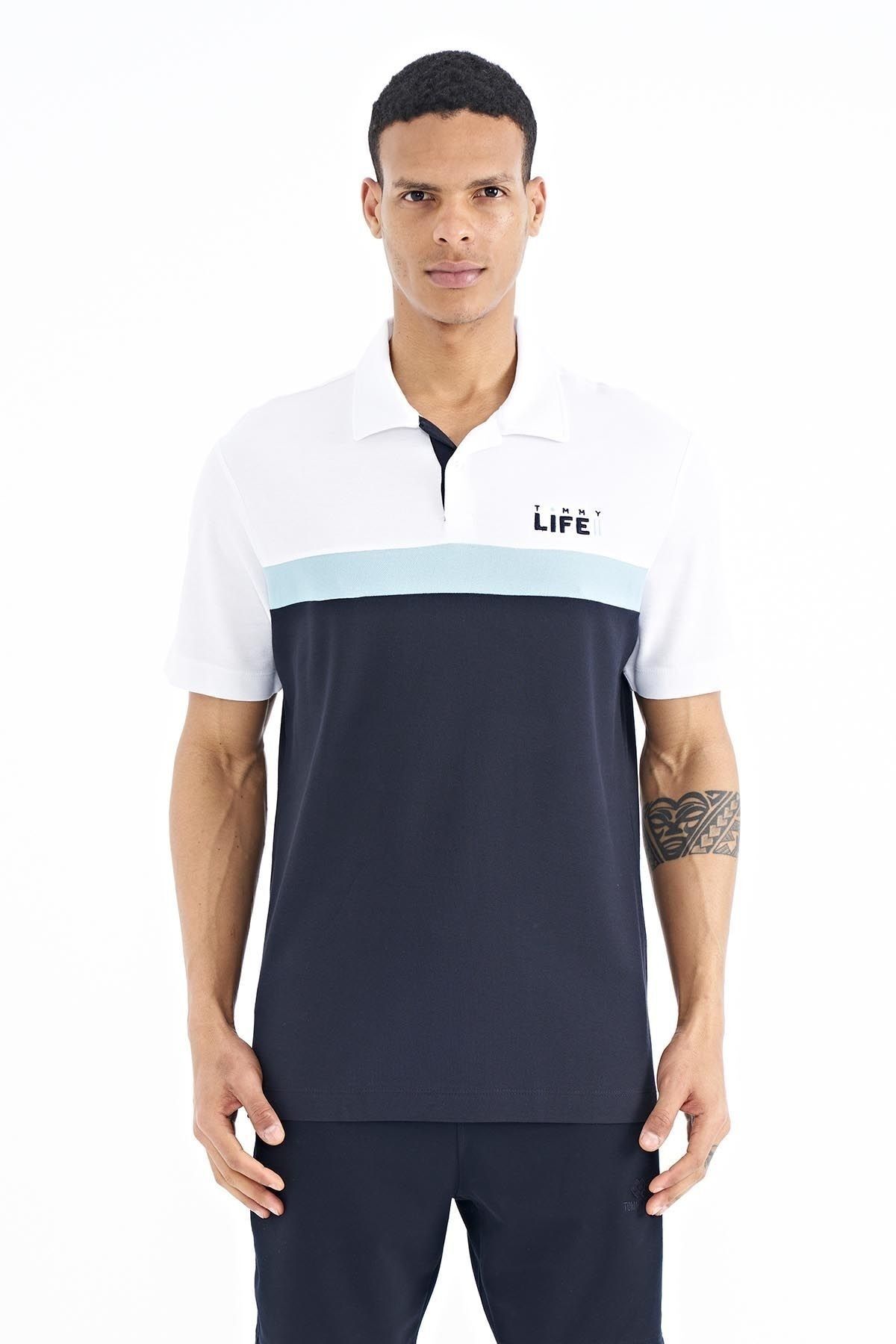 TOMMY LIFE Lacivert Renk Geçişli Polo Yaka Standart Kalıp Erkek T-shirt - 88238