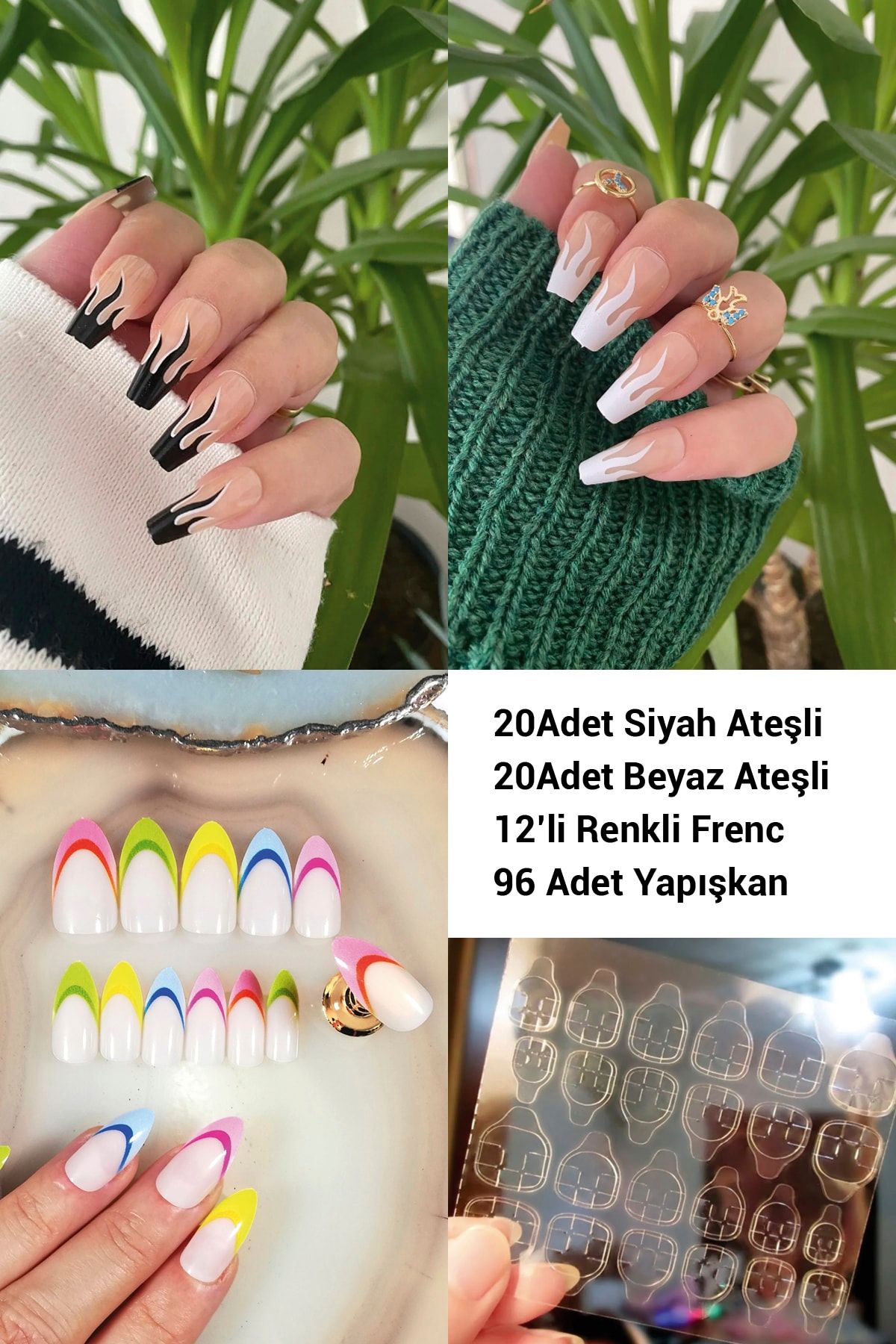 Nera Classy Ateş Desenli 20 Adet Siyah - 20 Adet Beyaz - 12'li Renkli Frenc - 96 Adet Tak Çık Yapışkan Set 4