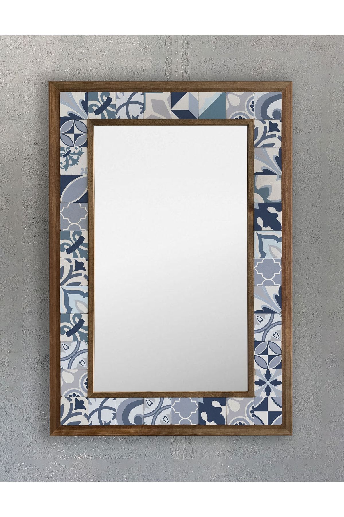 Oscar Stone Decor Masif Çerçeveli Mozaik Taş (mermer) Ayna 43x63cm Seramik Desenli Dresuar Aynası