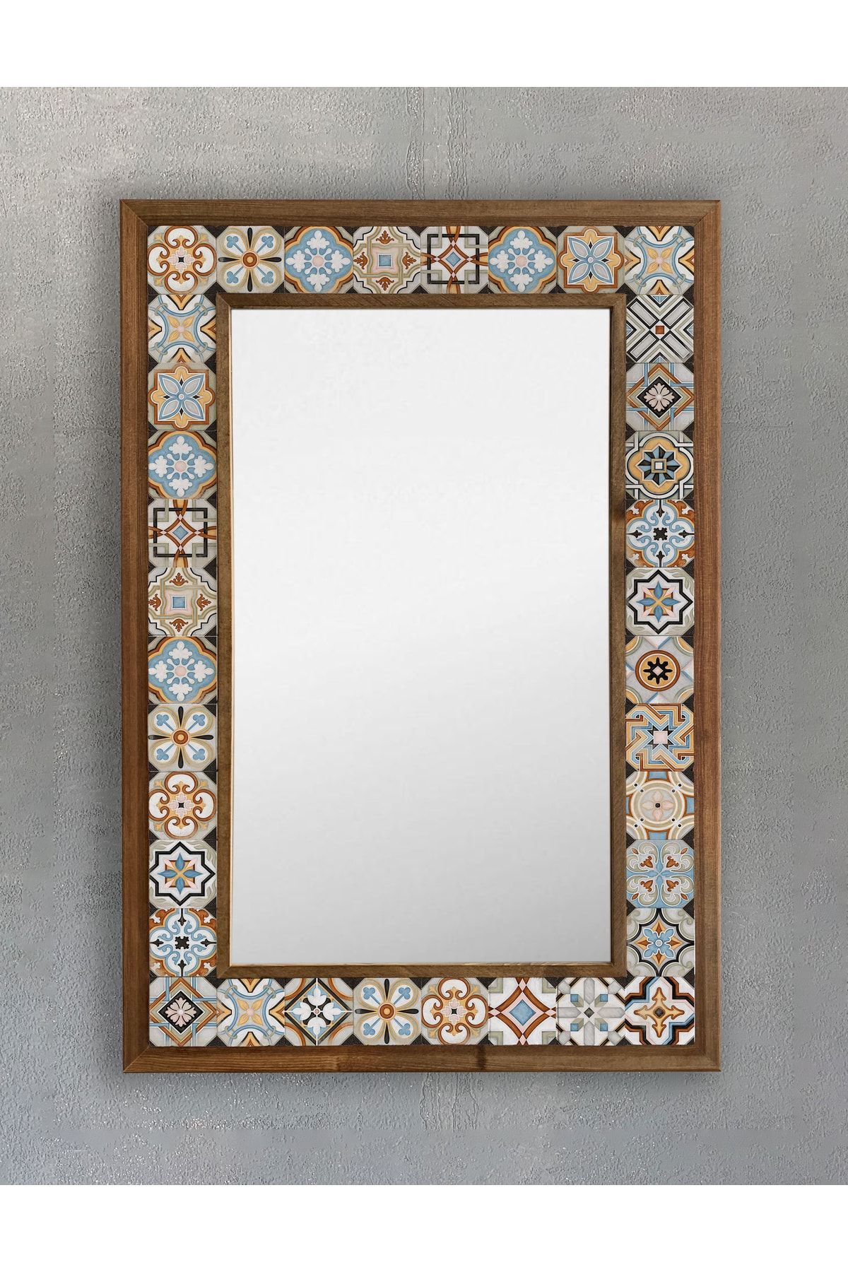 Oscar Stone Decor Masif Çerçeveli Mozaik Taş (doğal-mermer) Ayna 43 cm X 63 cm Seramik Desenli