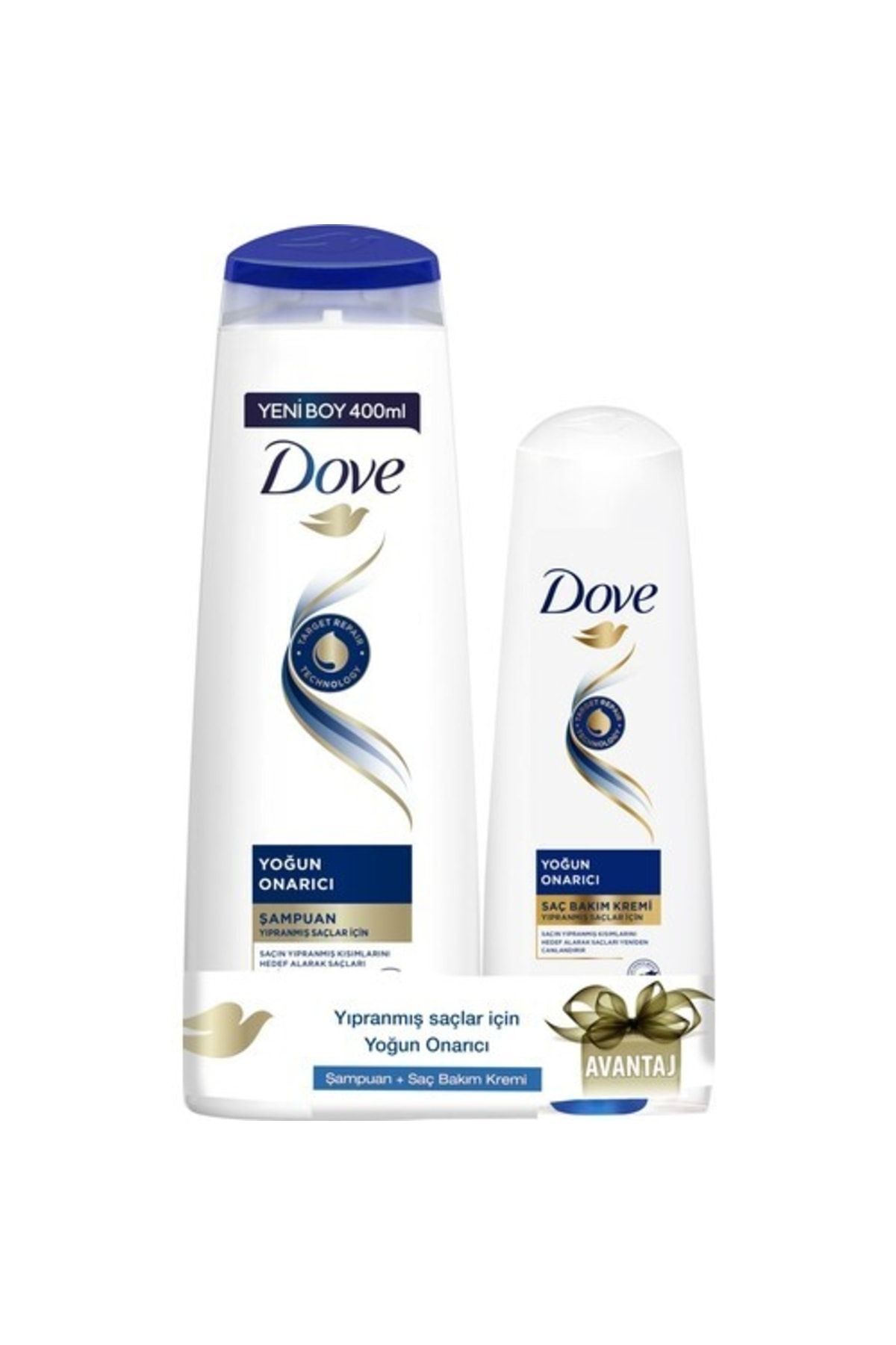 Dove Saç Bakım Şampuanı Yoğun Onarıcı Yıpranmış Saçlar Için 400 Ml + Saç Bakım Kremi 200 Ml