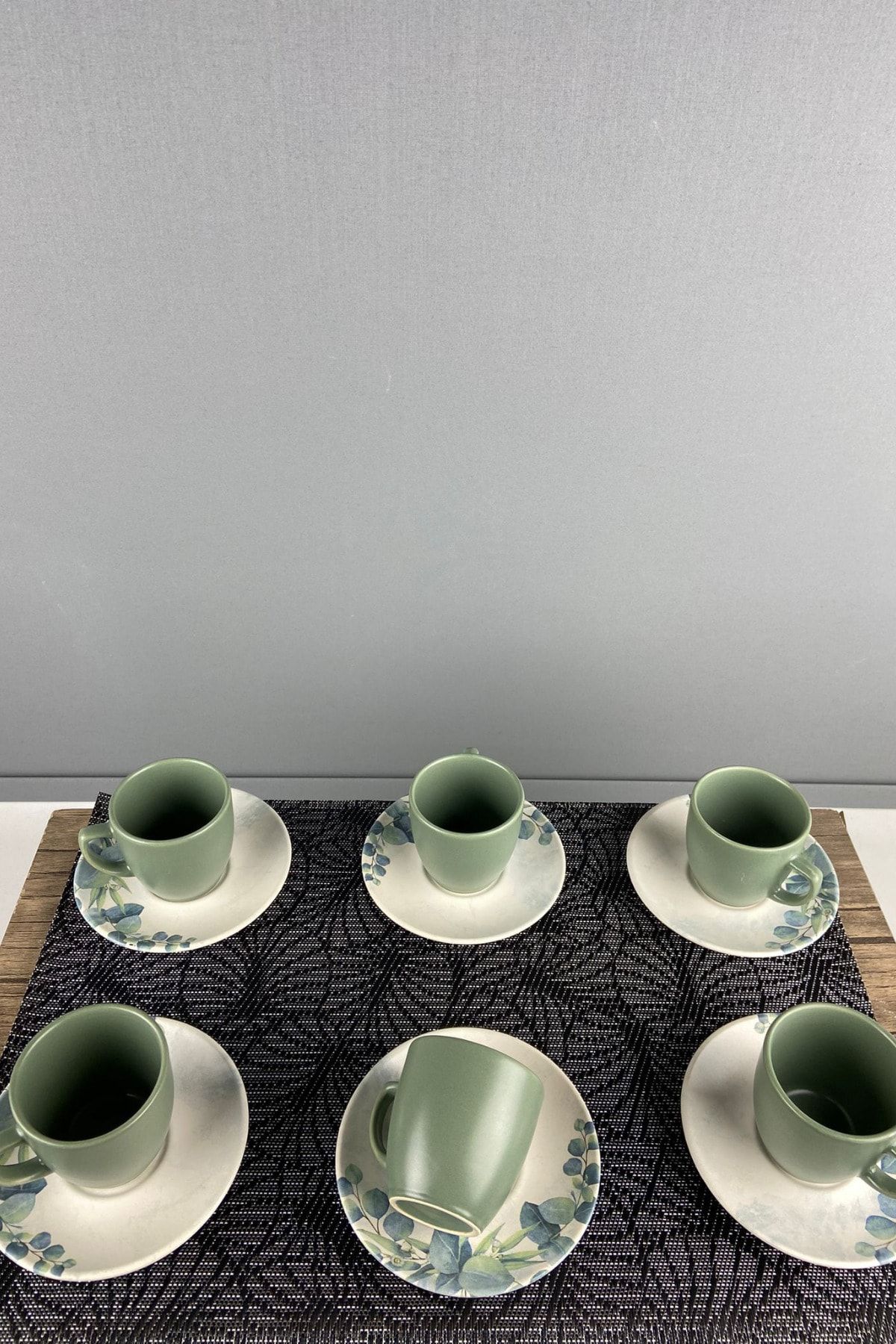 Keramika 12 Parça Magic Dijital Baskı Mat Yeşil Fincan Takımı