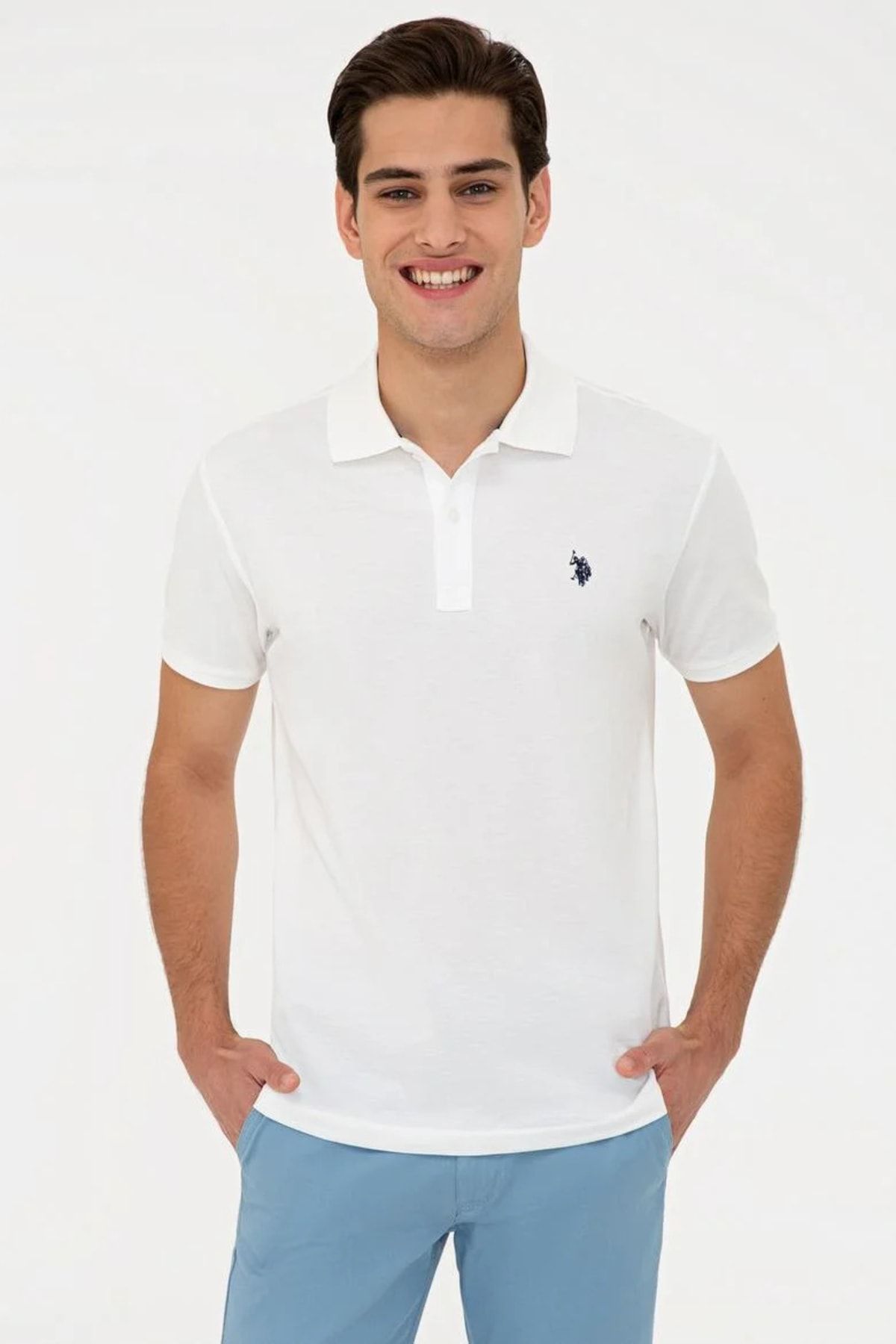 U.S. Polo Assn. Erkek Ekru Polo Yaka T-shirt Basic