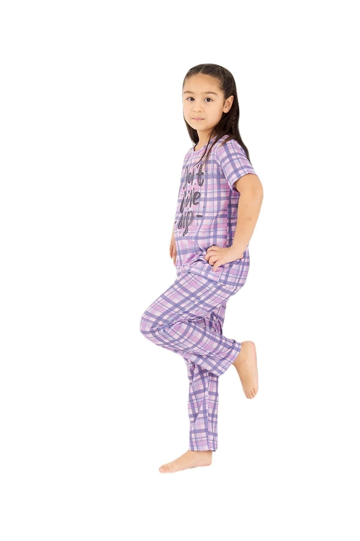 Yeni İnci Yarım Kollu Kız Çocuk Ekose Pamuk Pijama Takım Ckp376