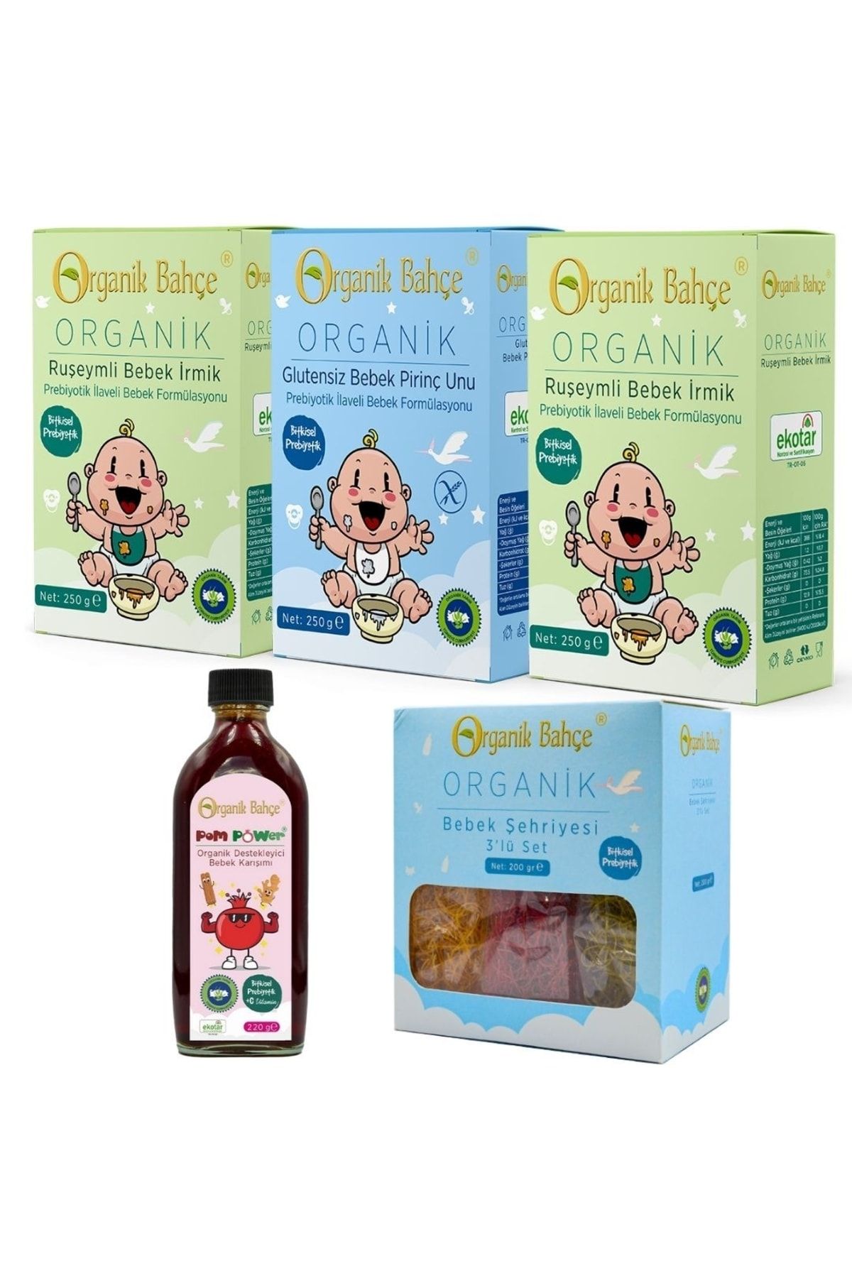 Organik Bahçe Organik Bebek Gıda Seti 5 Li (pompower-ruşeymli Irmik- Irmik-glutensiz Pirinç Unu-bebek Şehriyesi)