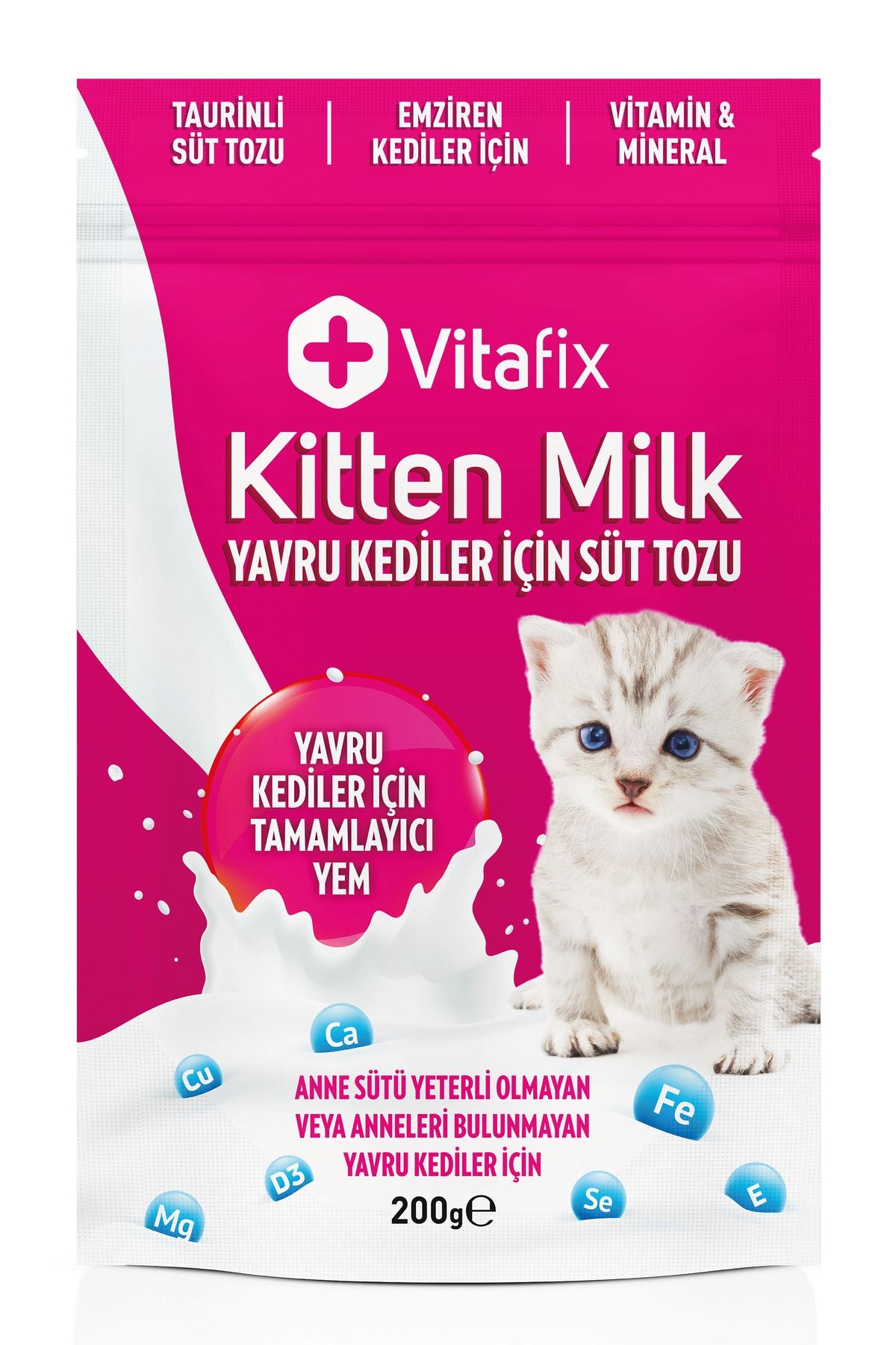Vitafix Taurinli Kedi Süt Tozu - Yavru Kedi Süt Tozu - Emziren Anne Kediler Için Süt Tozu - 200gr Süt Tozu