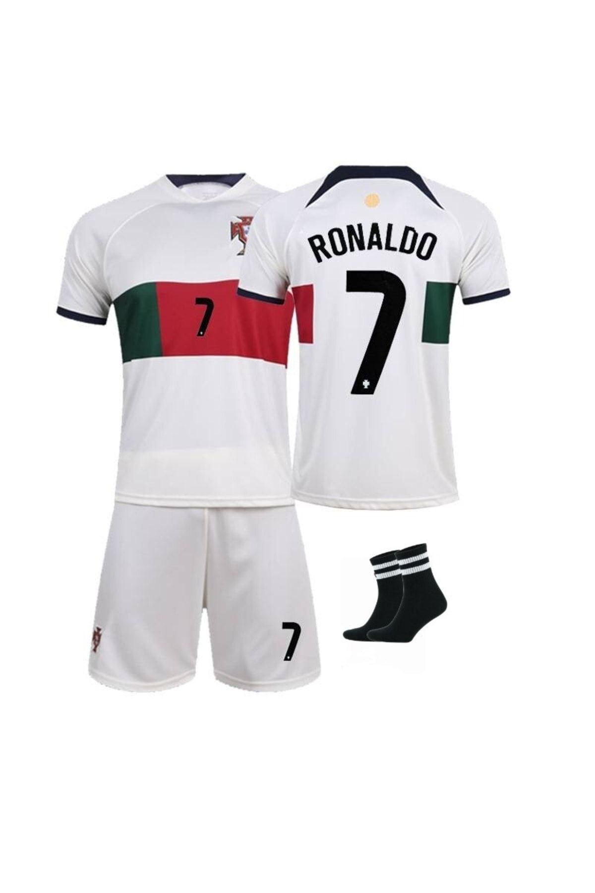 yenteks Ronaldo Portekiz Milli Takım Beyaz Deplasman Çocuk Forması 3'lü Set Forma+şort+çorap