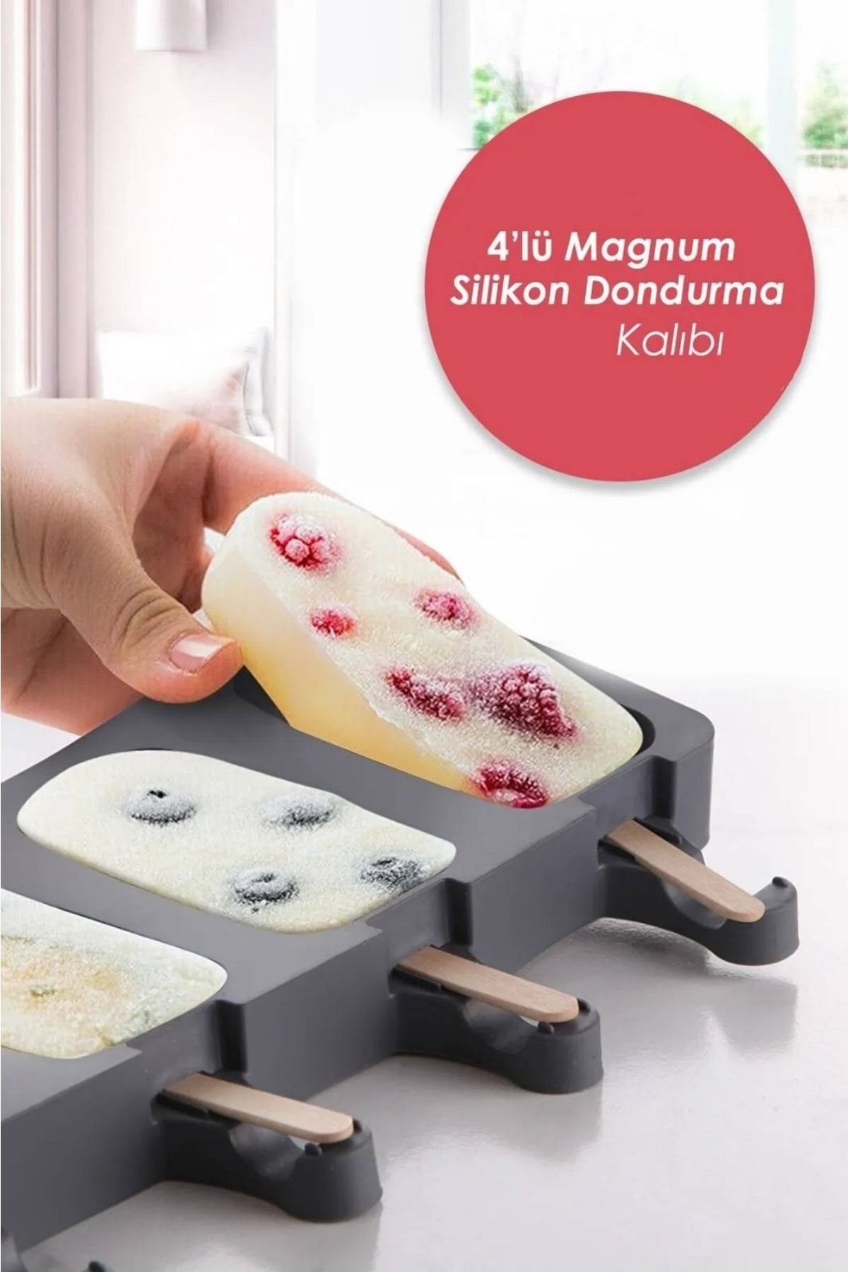 Sihirlicin Çok Amaçlı Pratik Silikon 4'lü Magnum Dondurma Kalıbı Magnum Dondurma Yapım Seti