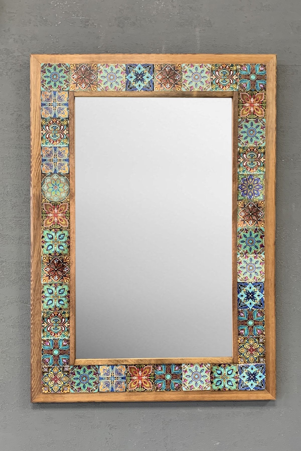 Oscar Stone Decor Masif Çerçeveli Mozaik Taş Ayna 43x63 cm Morocco Etnik Desen Dresuar Aynası