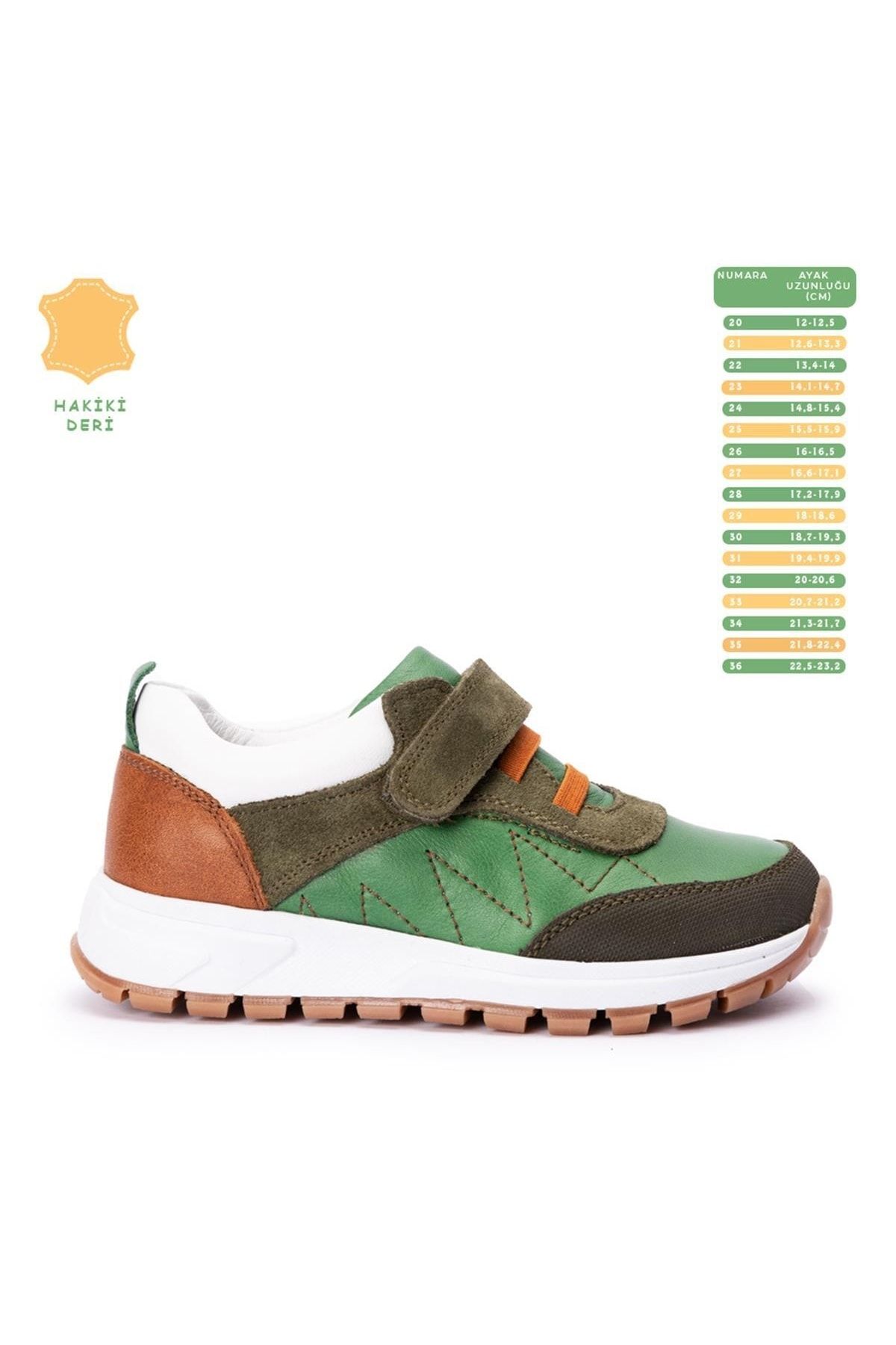 Kidata design Zigzig Yeşil Kahverengi Hakiki Deri Ortopedik Erkek Çocuk Ayakkabı