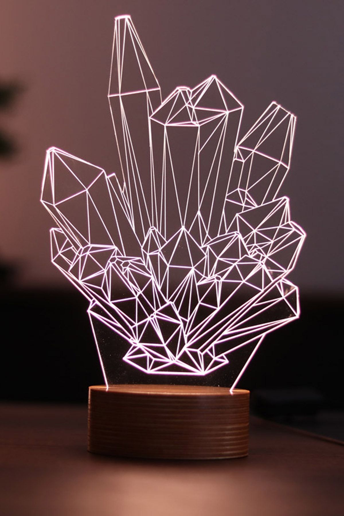 BY-LAMP Kristal Figürlü Dekoratif Hediye Led Masa Lambası | 7 Işık Rengi | Ahşap Taban