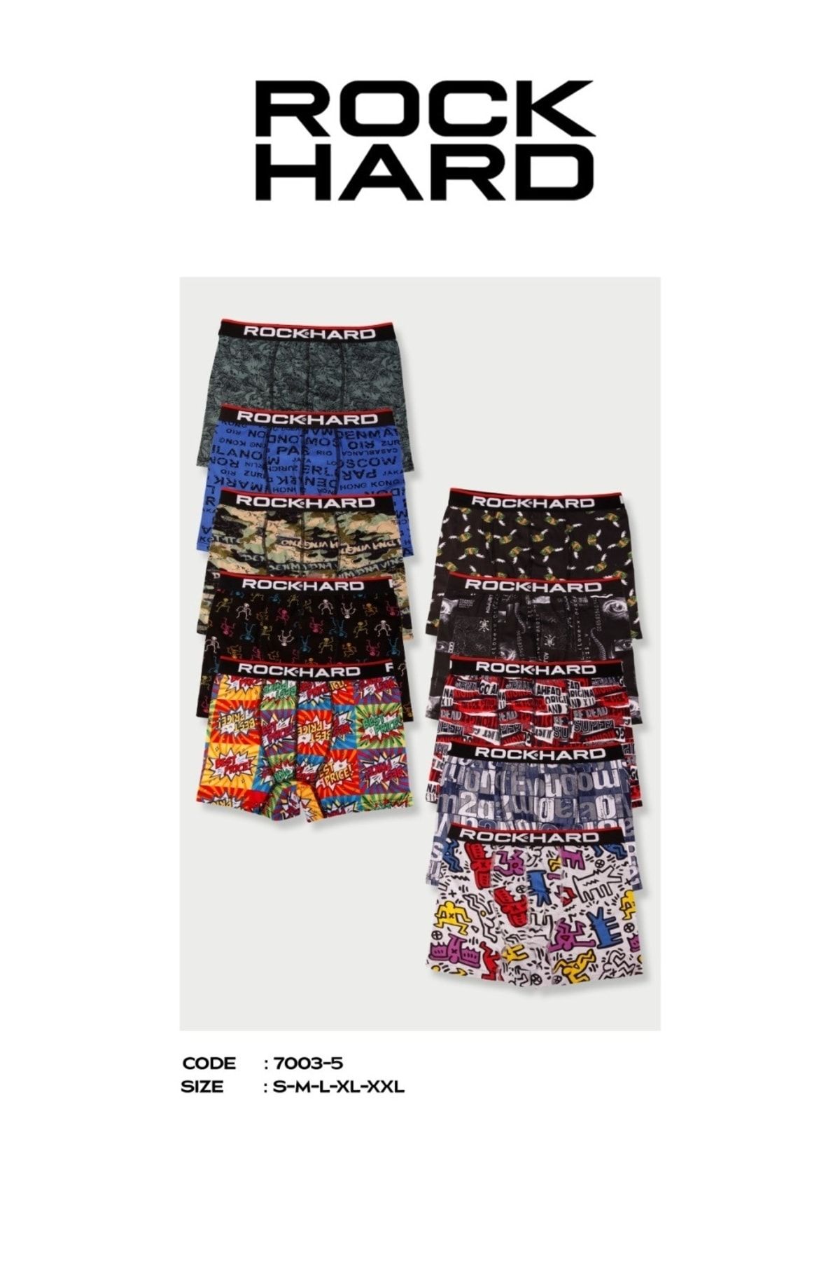 rockhard Koza Erkek Renkli 6'lı Paket Rock Hard Desenli Boxer