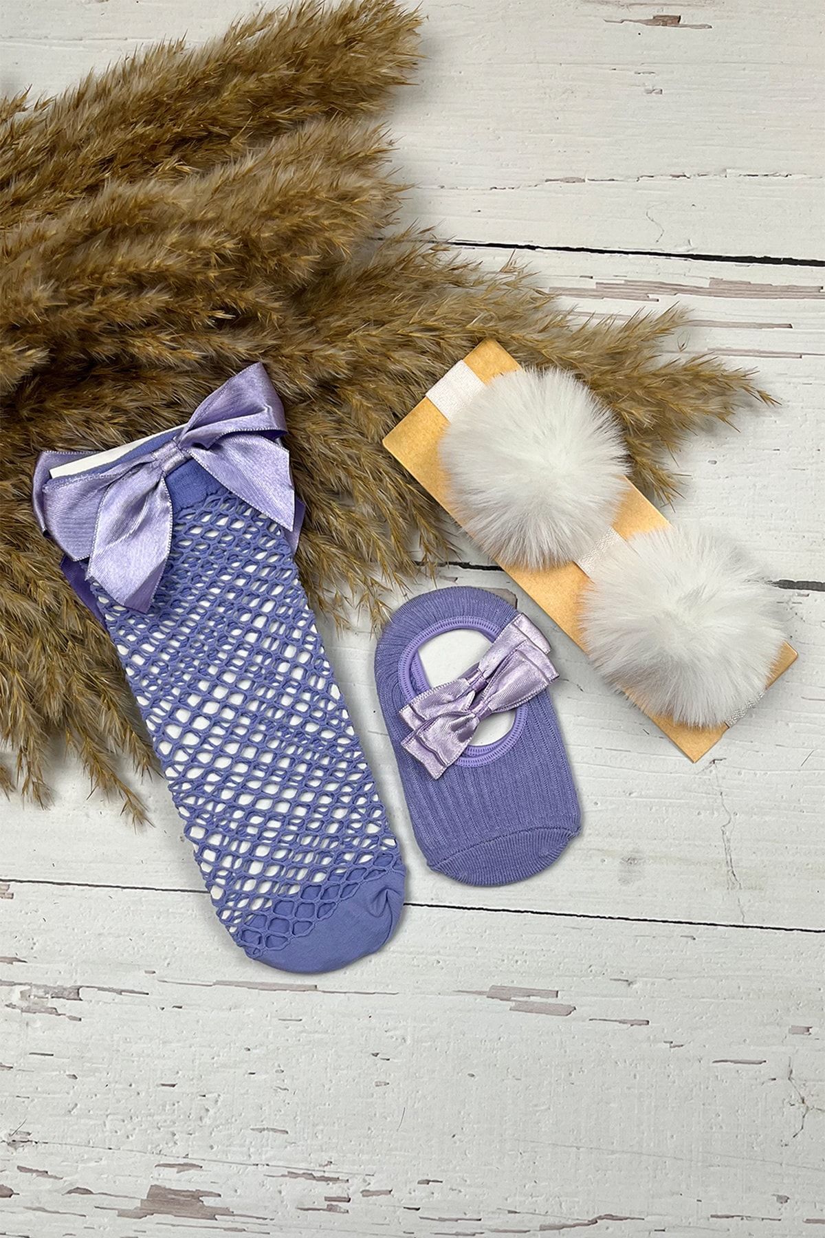 ADABEBEK Kız Bebek Bandana Çorap Set 3'li Set
