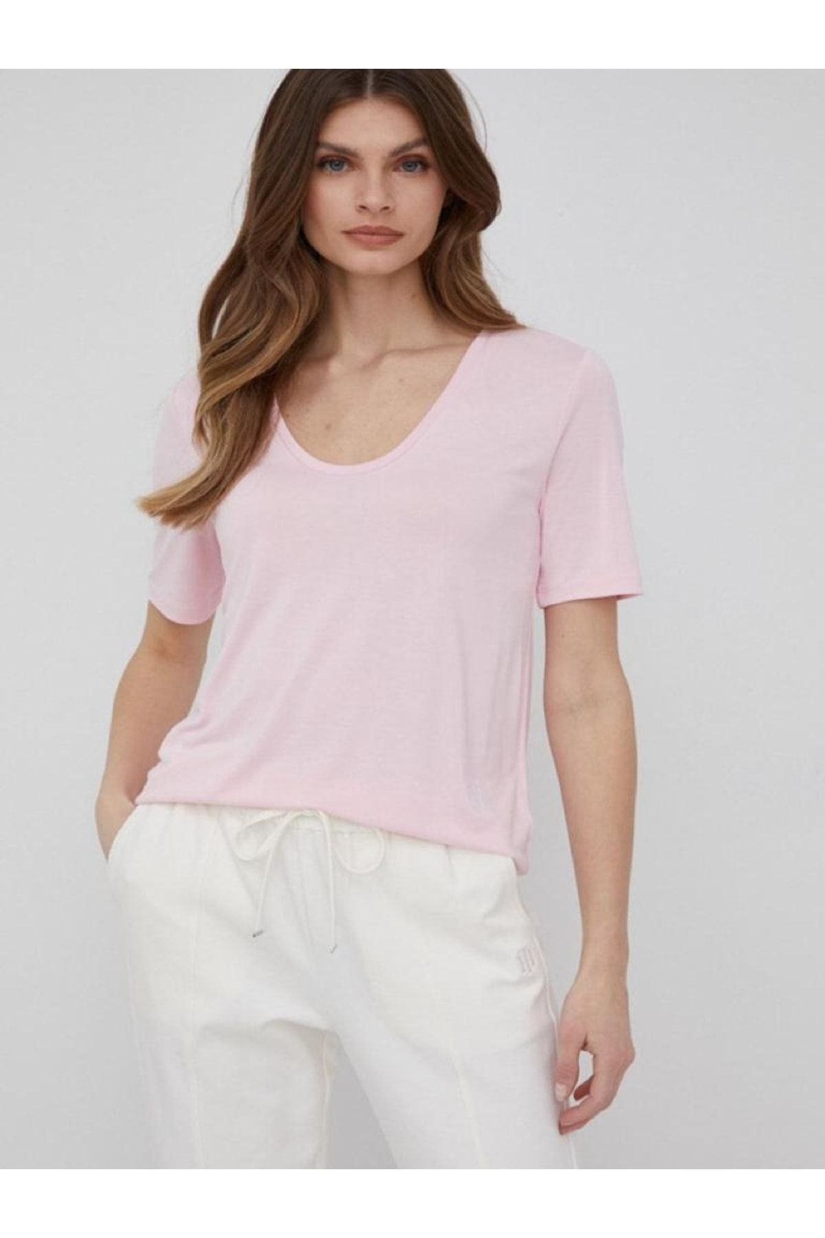 Tommy Hilfiger Organıc Cotton Women Trıcou Relaxed Scoop V Neck T-shırt