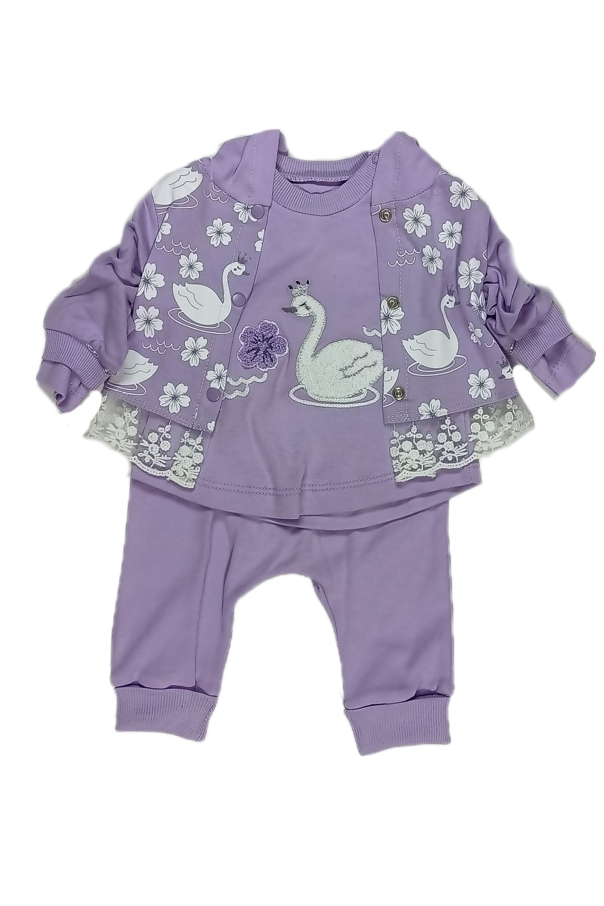 Uranüs Baby Kız Bebek Hırkalı Kıyafet Takımı / Bebek Alt Üst Takım Kapüşonlu Bebek Takım / Bayramlık Bebek Takım