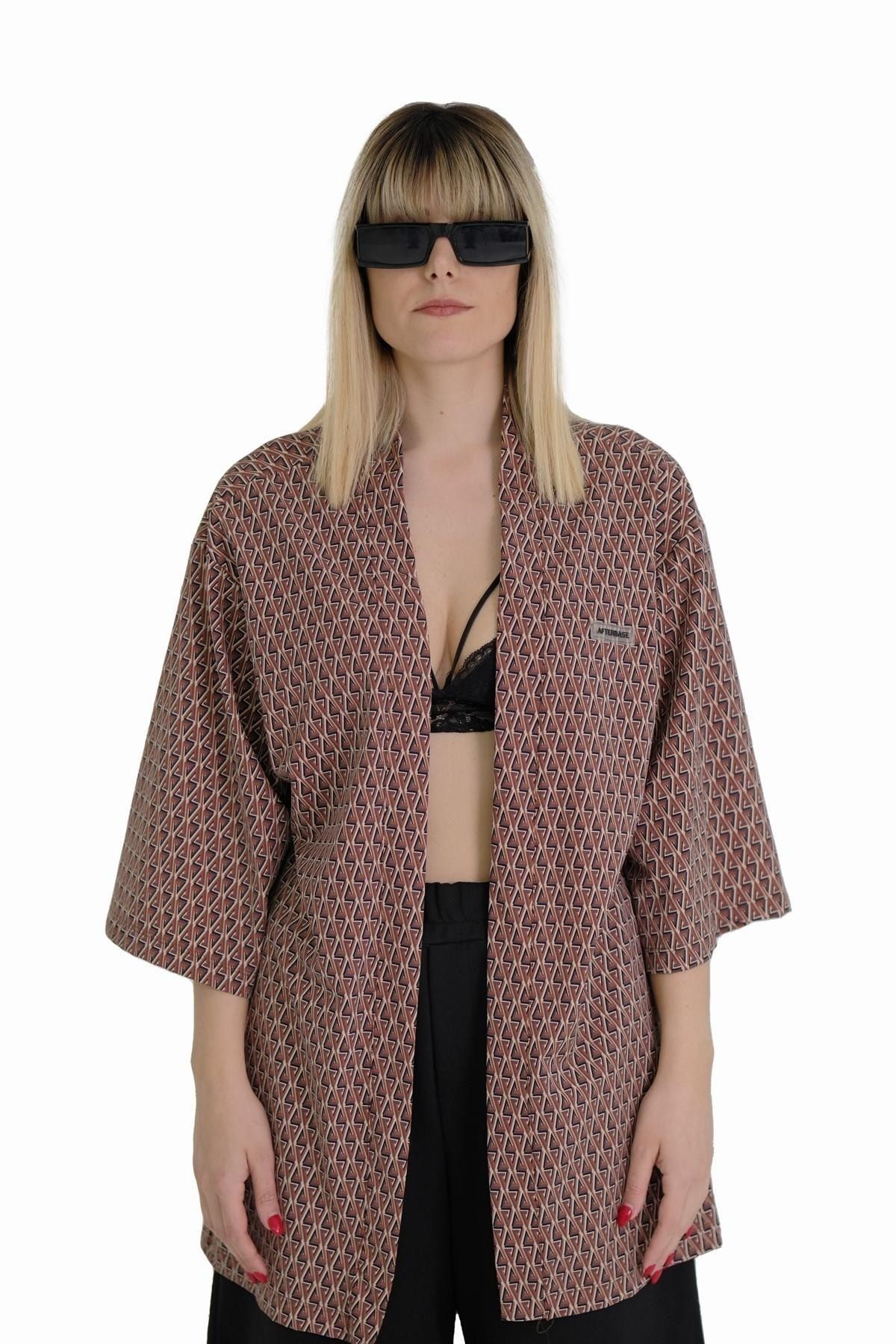 AFTERBASE Kahverengi Motifli Kimono