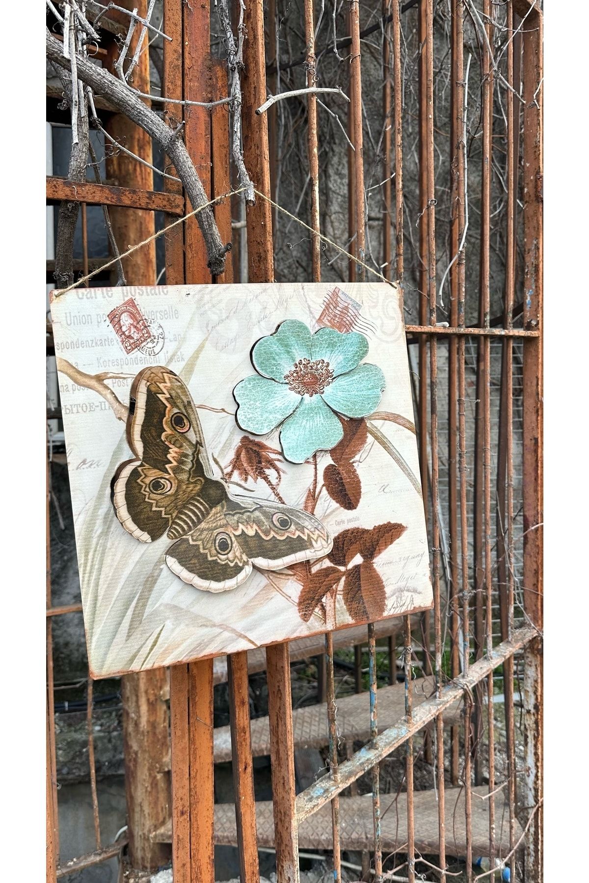 hediye diyarı Kelebek & Çiçek Desenli Metal Kabartmalı Ferforje Tablo