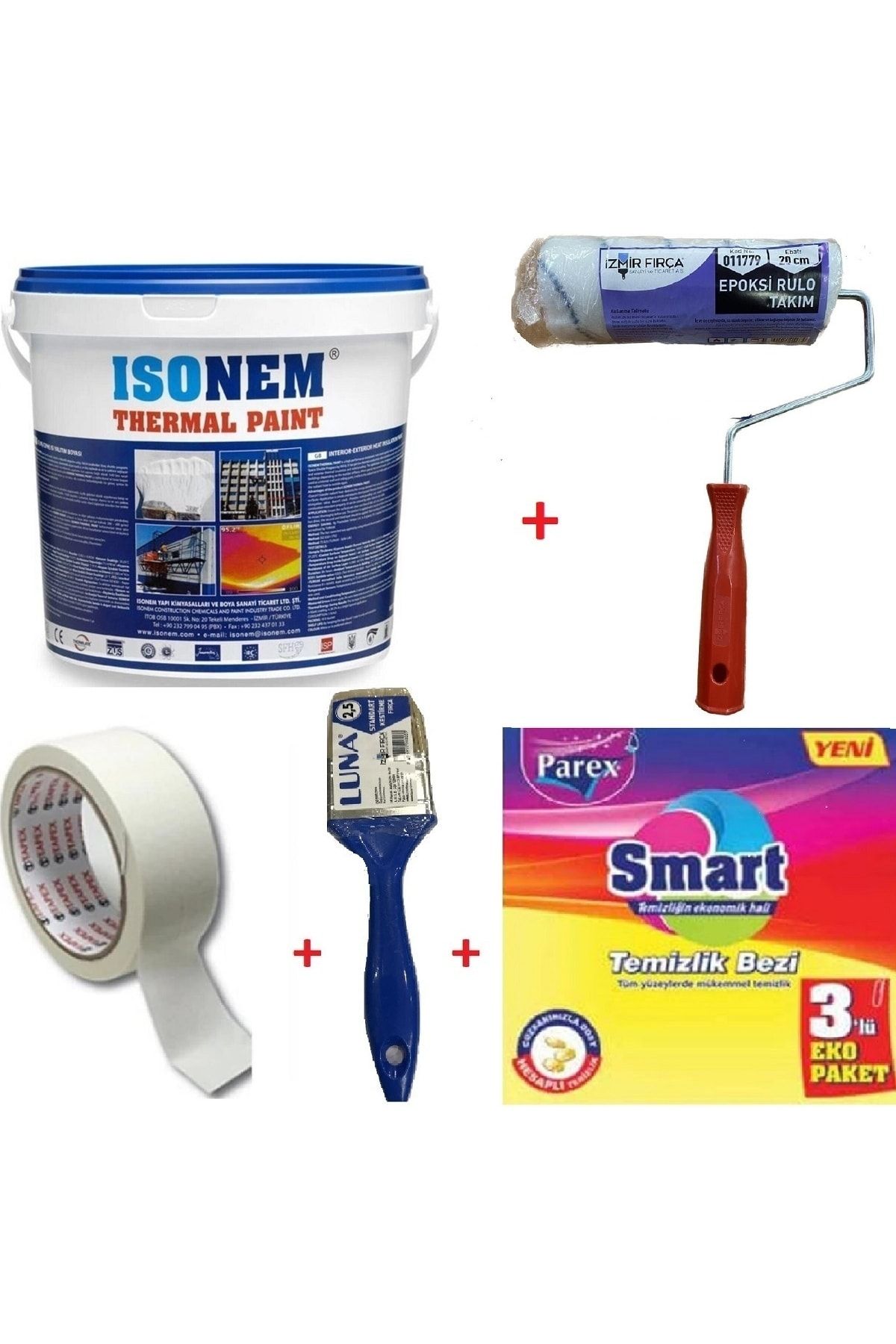 Isonem Thermal Paint Isı Yalıtım Boyası + Epoksi Rulo 20 Cm + Fırça + Maskeleme Bandı +temizlik Bezi -set -