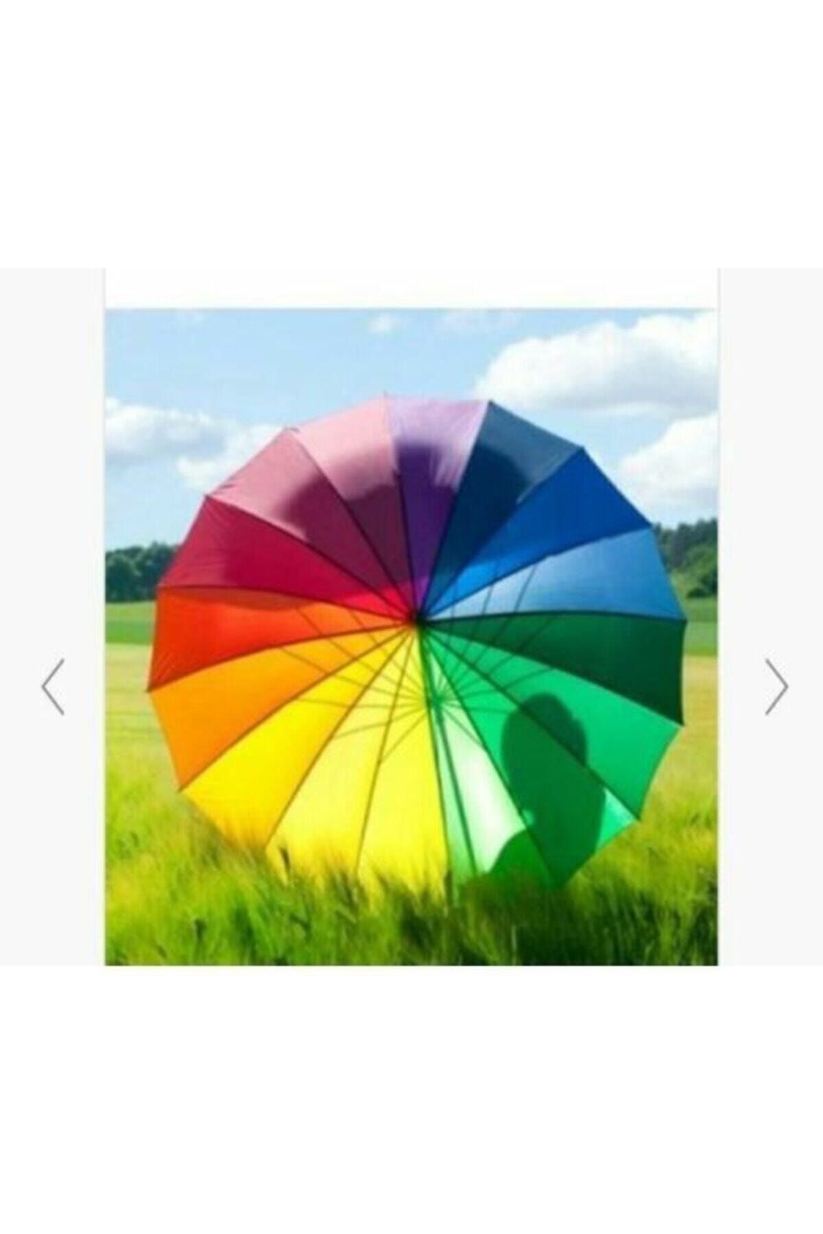 DMR Gökkuşağı Şemsiye Rengarenk 16 Telli Renkli Şemsiye