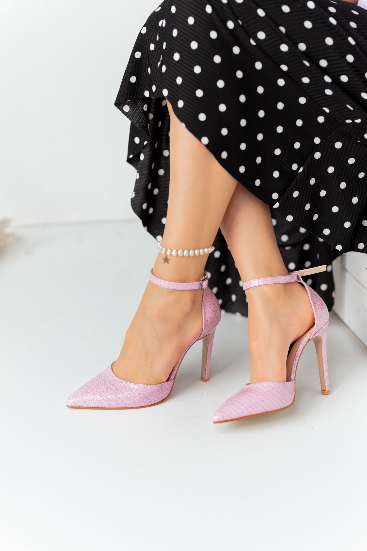 Lİmar Shoes Limar Lila Yılan Derisi Desenli Stiletto Sivri Burun Kadın Topuklu Ayakkabı