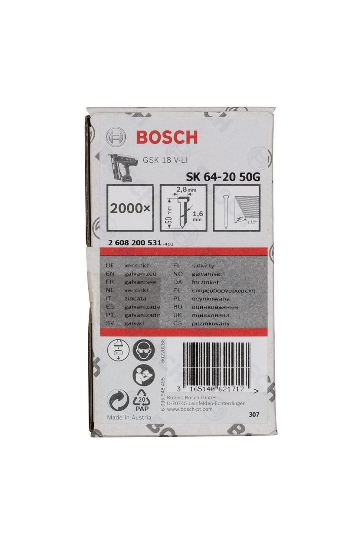 Bosch Gnh 18v-64 M Uyumlu Başsız Çivi 50mm 2000 Adet 2608200531