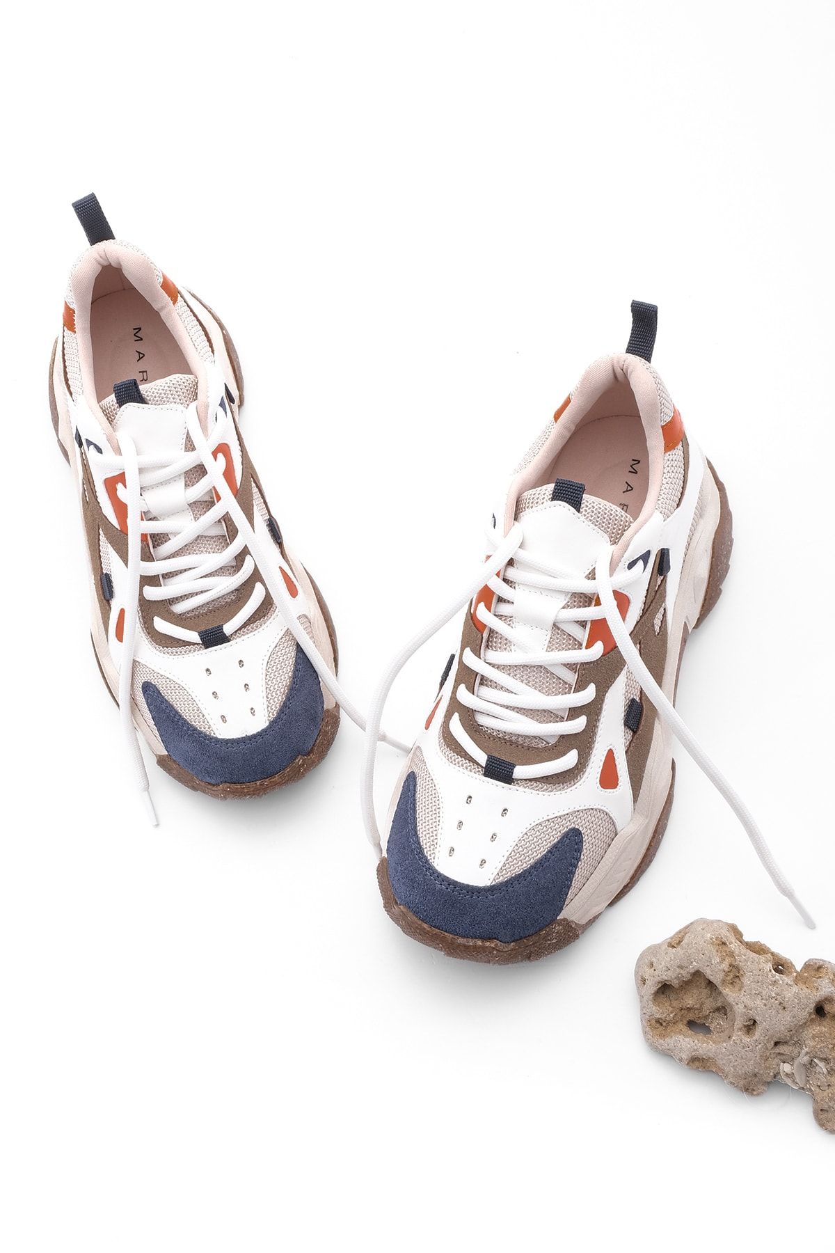 Marjin Kadın Yüksek Taban Sneaker Bağcıklı Spor Ayakkabı Edisa pudra
