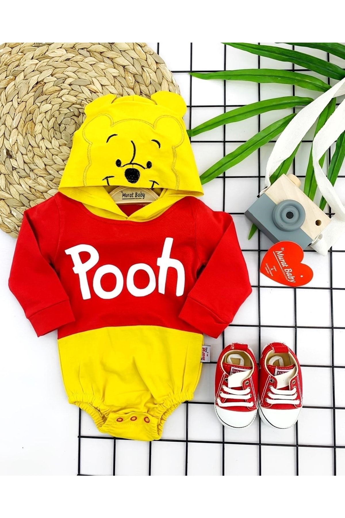 Murat Baby Pooh Baskılı Kapüşonlu Bebek Body