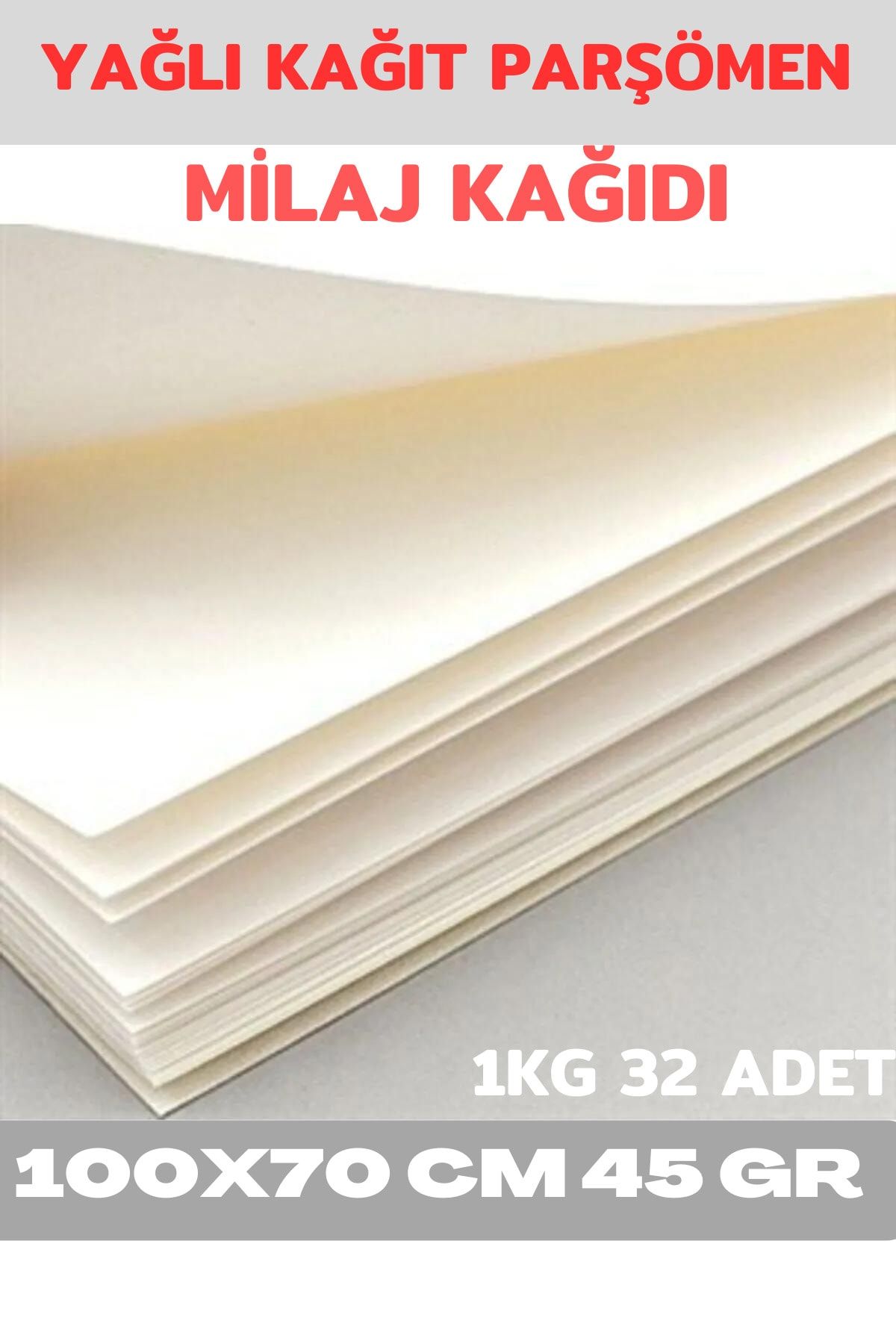 OBRAX 1kg 32 Adet (32 Adet) Yağlı Kağıt Parşömen/milaj Kağıdı 100x70 Cm 45 Gr