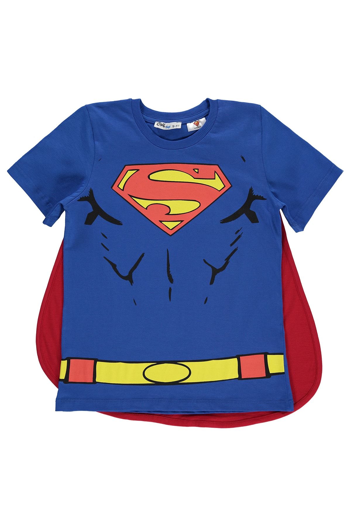 Superman Süperman Erkek Çocuk Pelerinli Tişört 10-13 Yaş Saks Mavisi