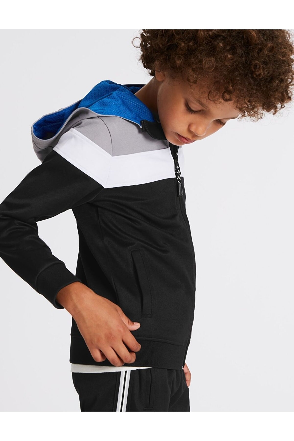 Marks & Spencer Siyah Erkek Çocuk Pamuklu Fermuarlı Sweatshirt