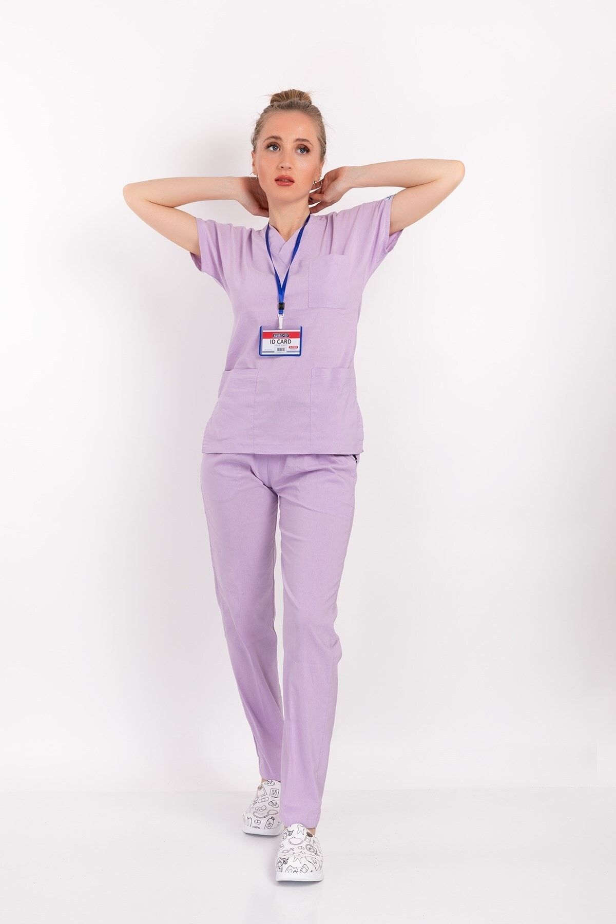 Nur Medikal Giyim Kadın Lila Likralı Doktor Hemşire Hastane Nöbet Takımı