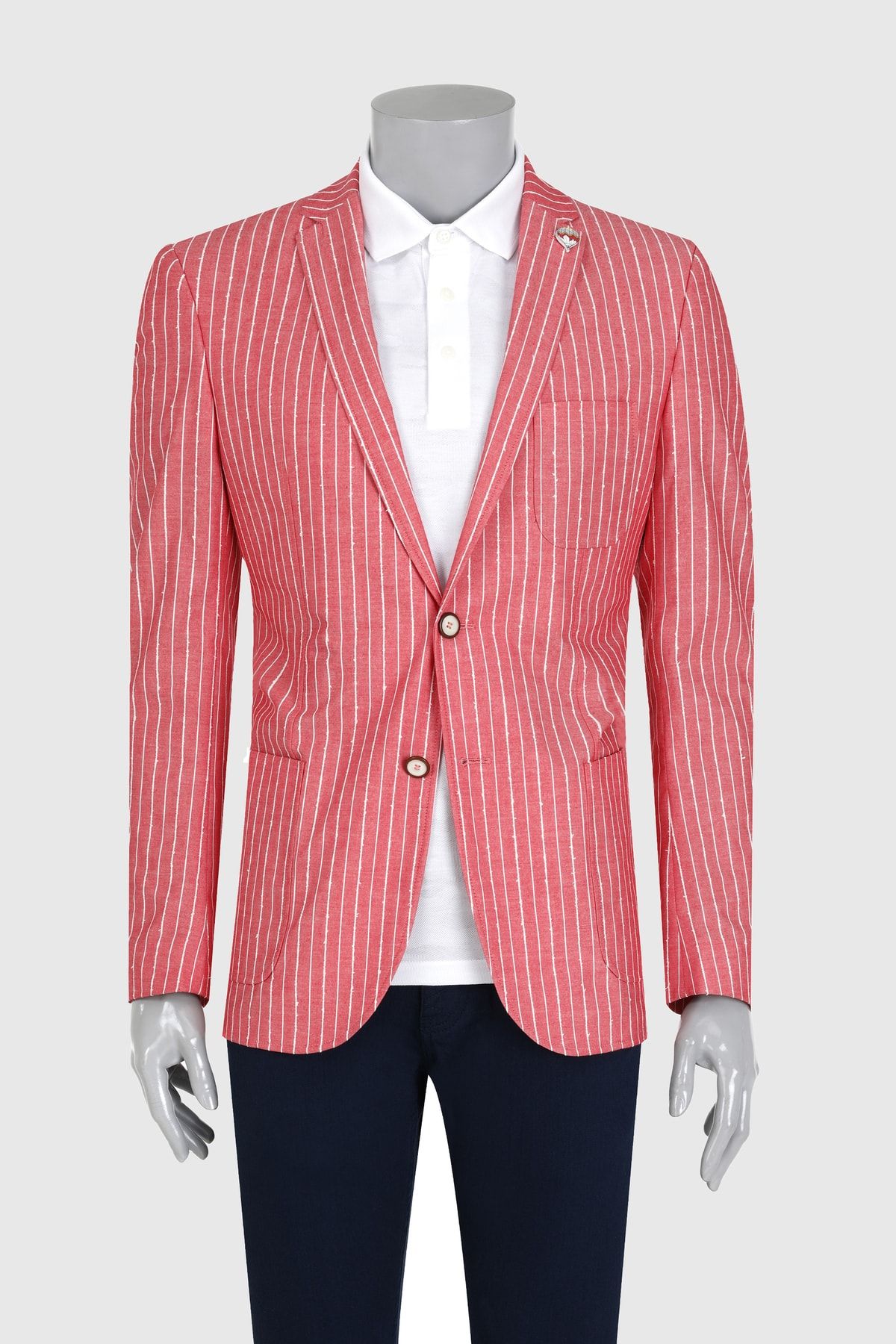 Tween Slim Fit Kırmızı Çizgili %100 Pamuk Kumaş Ceket