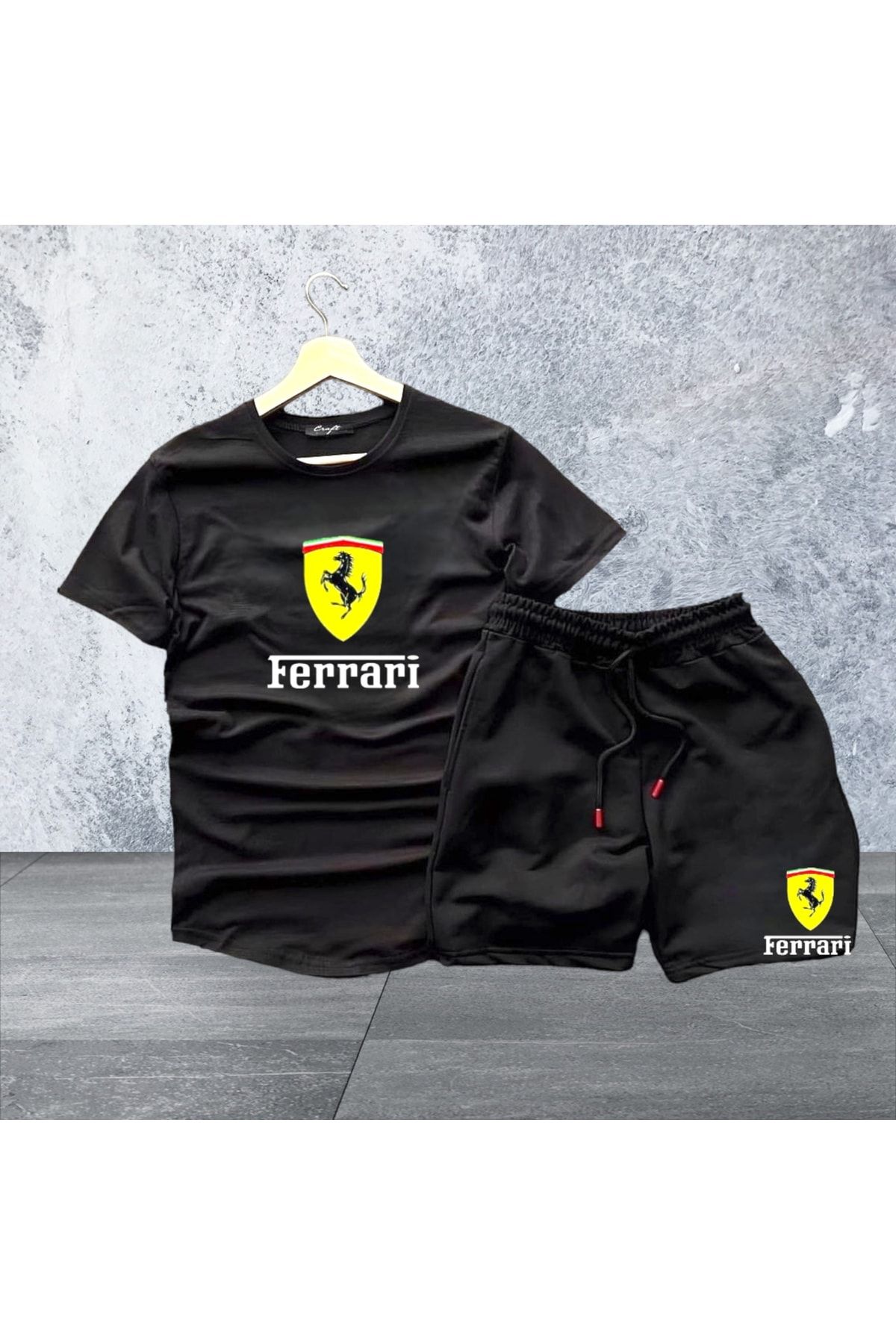NewCabin Yeni Sezon Ferrari Baskılı Tişört-şort- 2 Li Slim Fit Takım